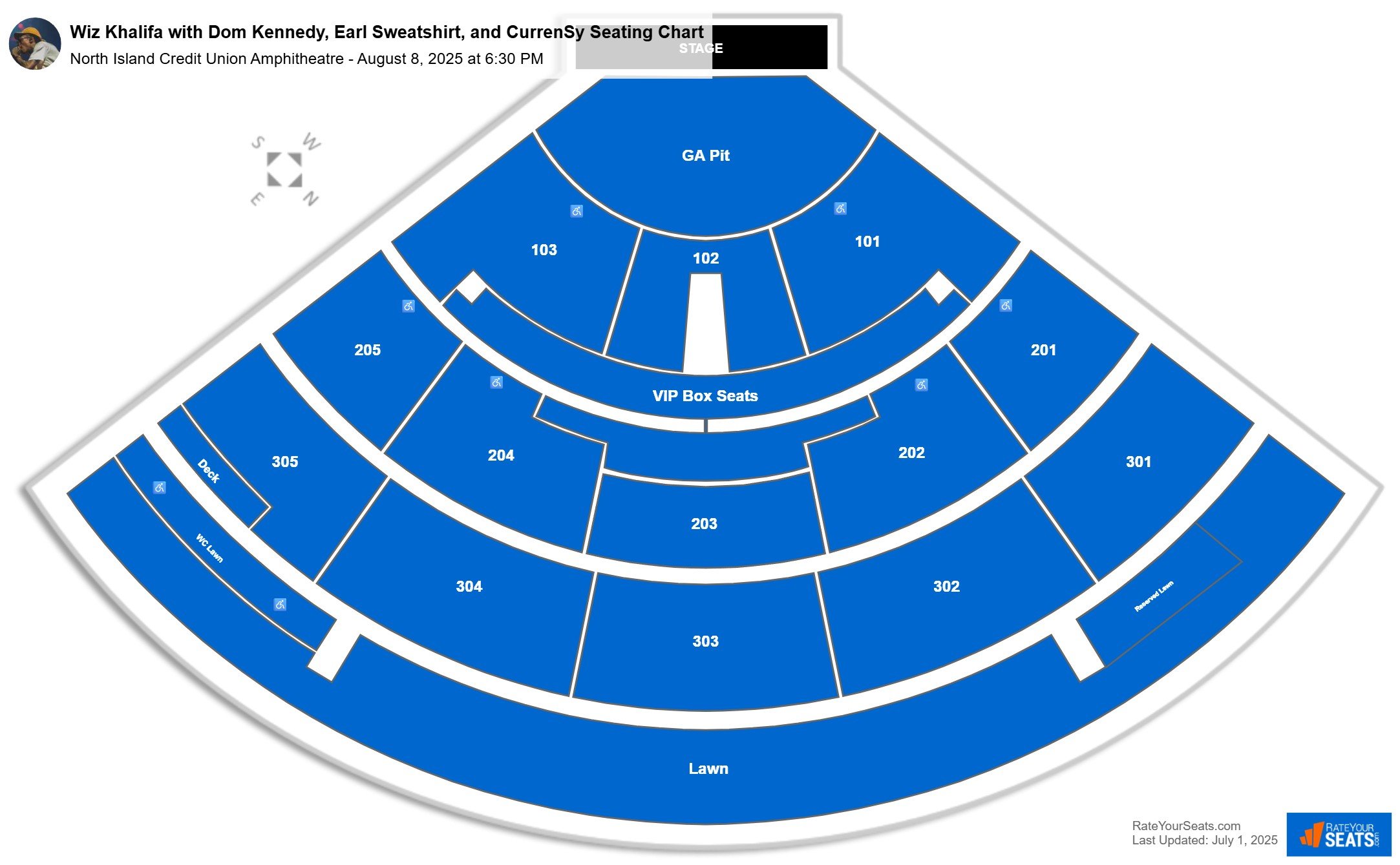 Wiz Khalifa with Dom Kennedy, Earl Sweatshirt, and CurrenSy seating chart North Island Credit Union Amphitheatre (Chula Vista)