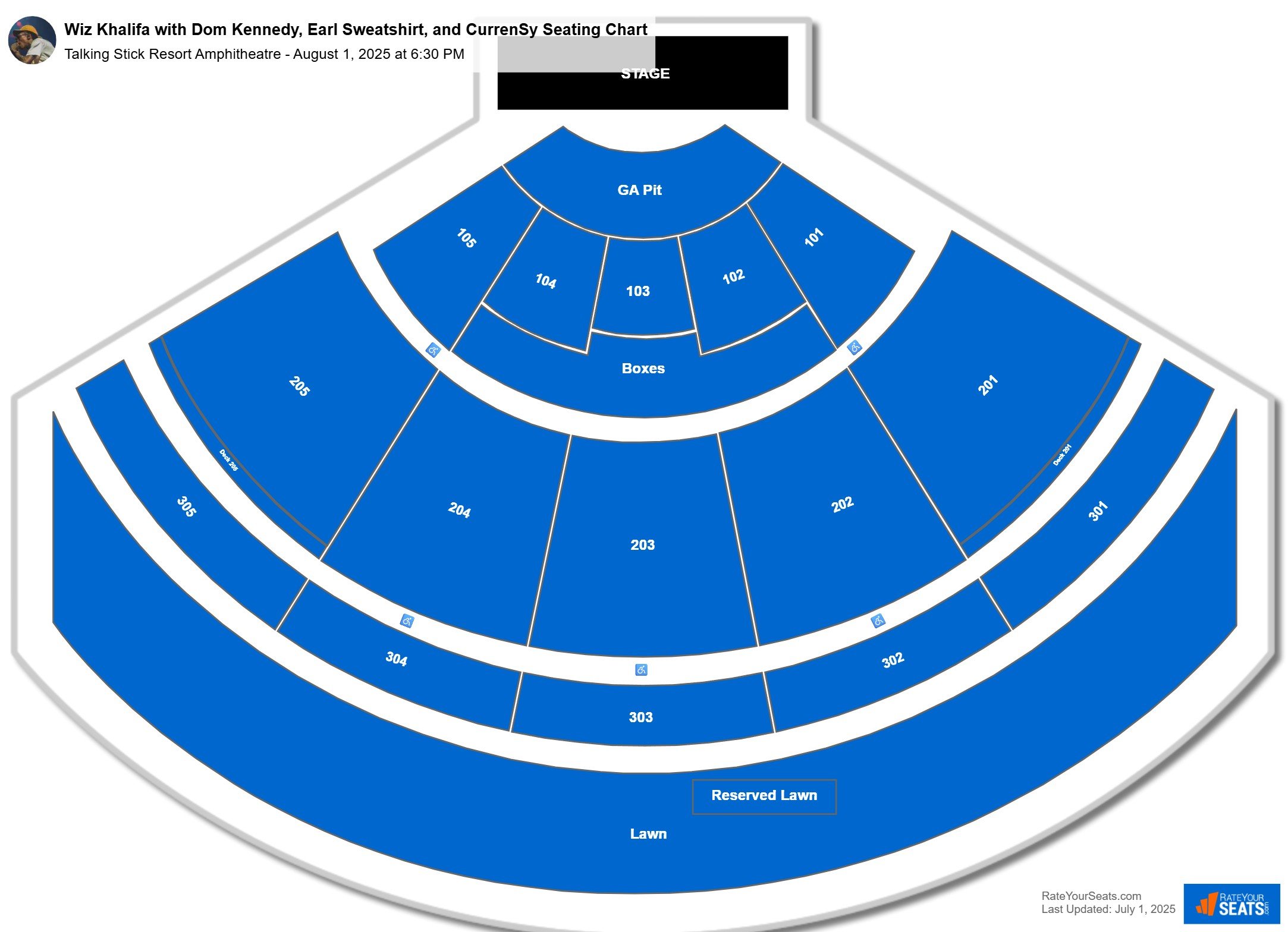 Wiz Khalifa with Dom Kennedy, Earl Sweatshirt, and CurrenSy seating chart Talking Stick Resort Amphitheatre