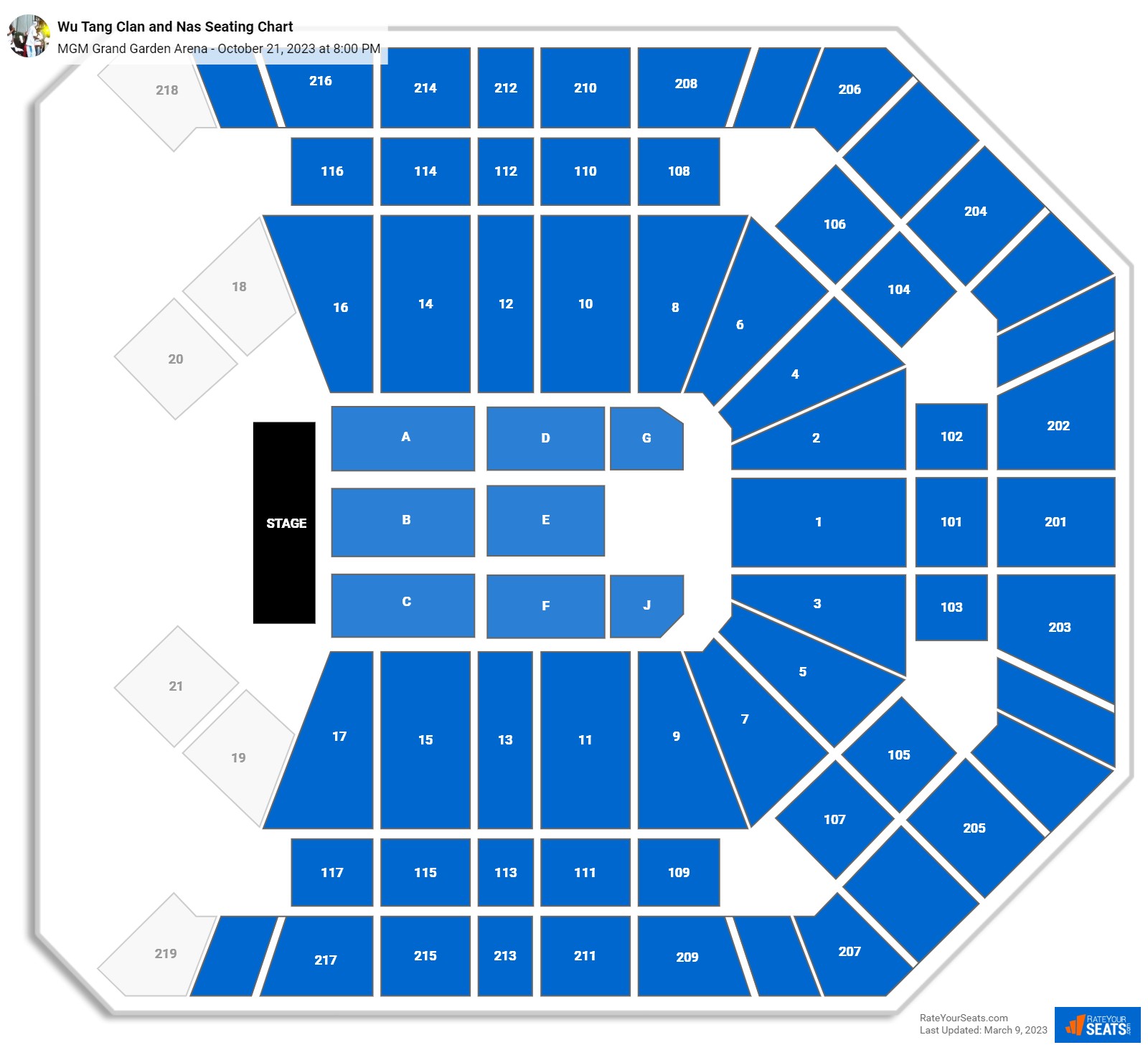 Wu Tang Clan and Nas seating chart MGM Grand Garden Arena