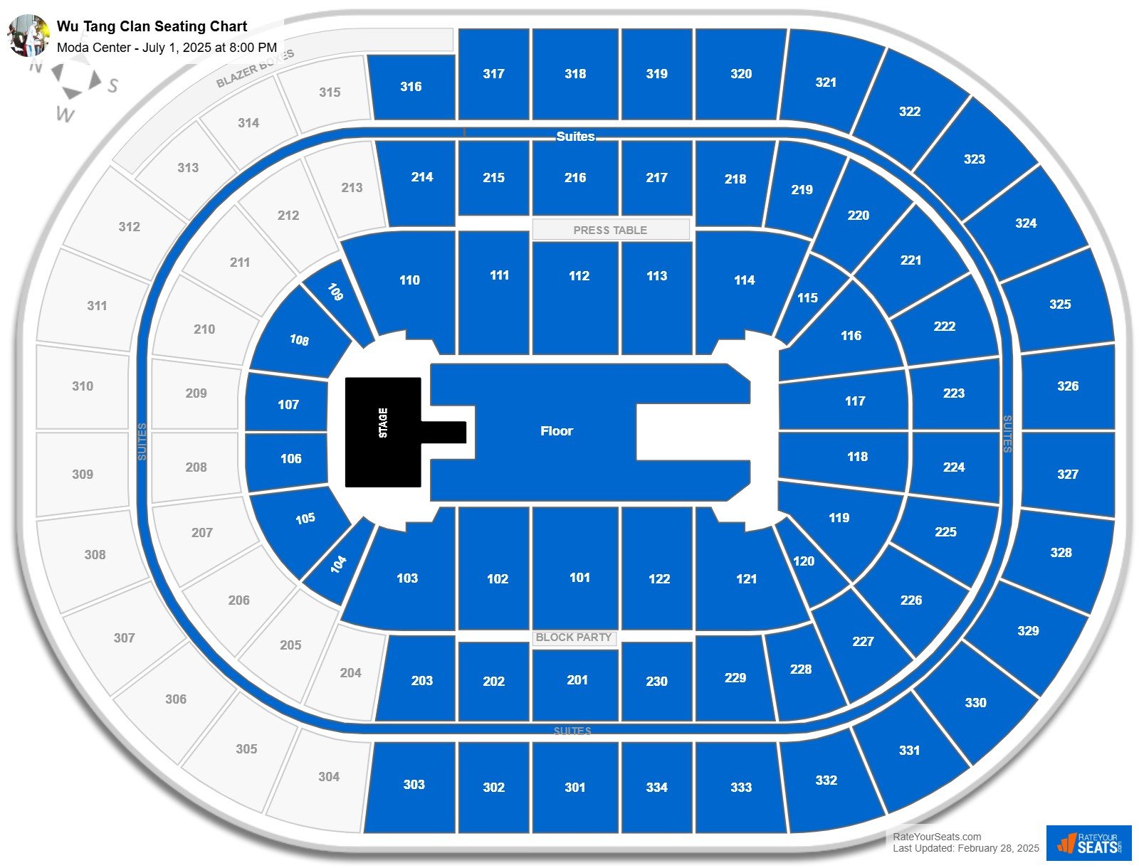 Wu Tang Clan seating chart Moda Center