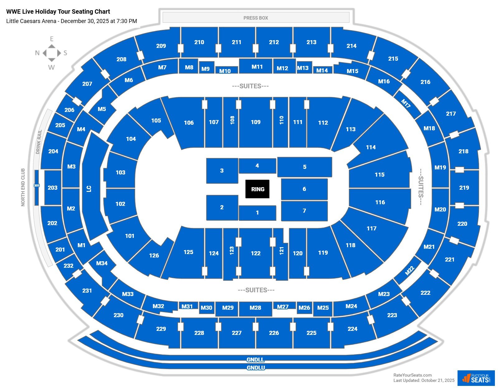 WWE Live Holiday Tour seating chart Little Caesars Arena