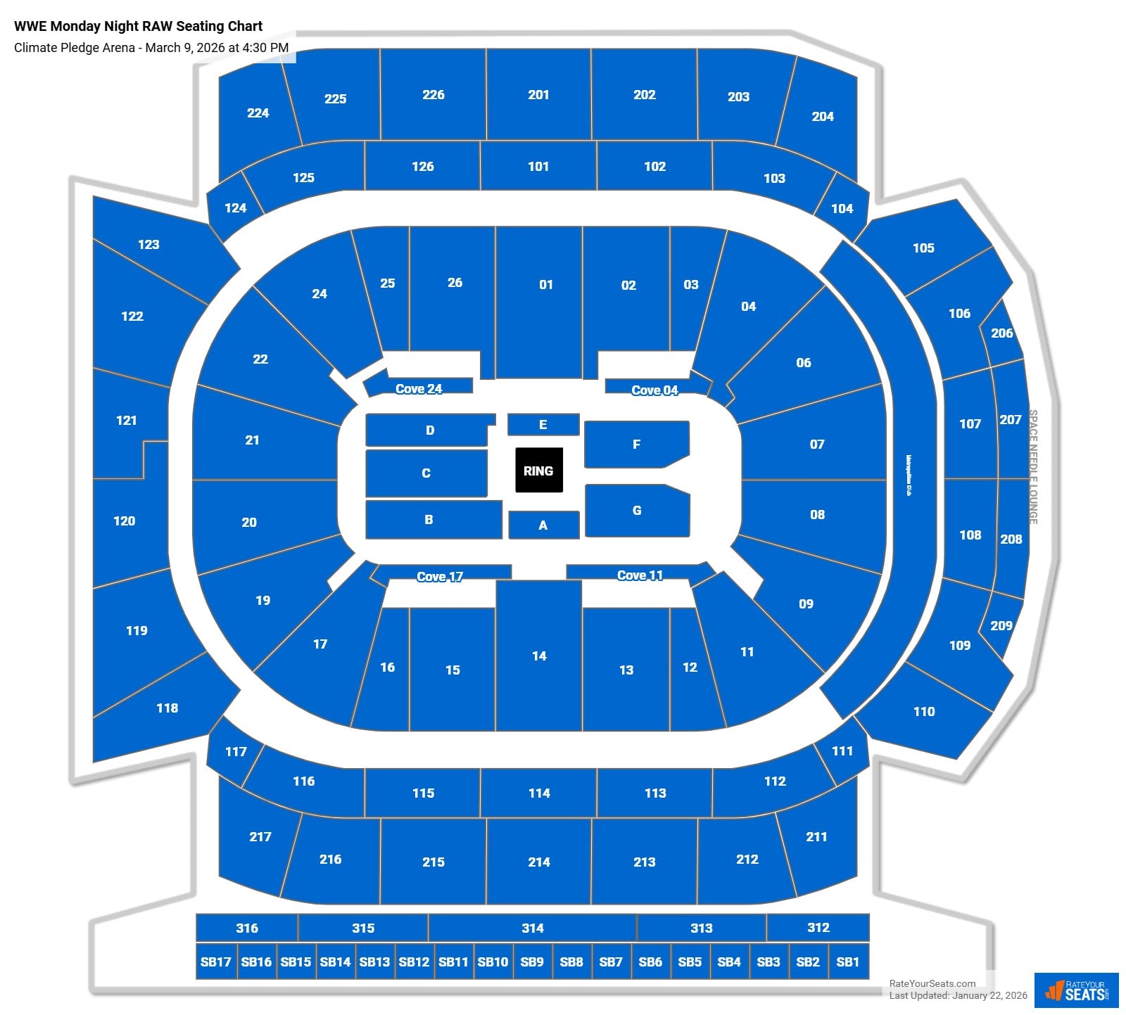 WWE Monday Night RAW seating chart Climate Pledge Arena