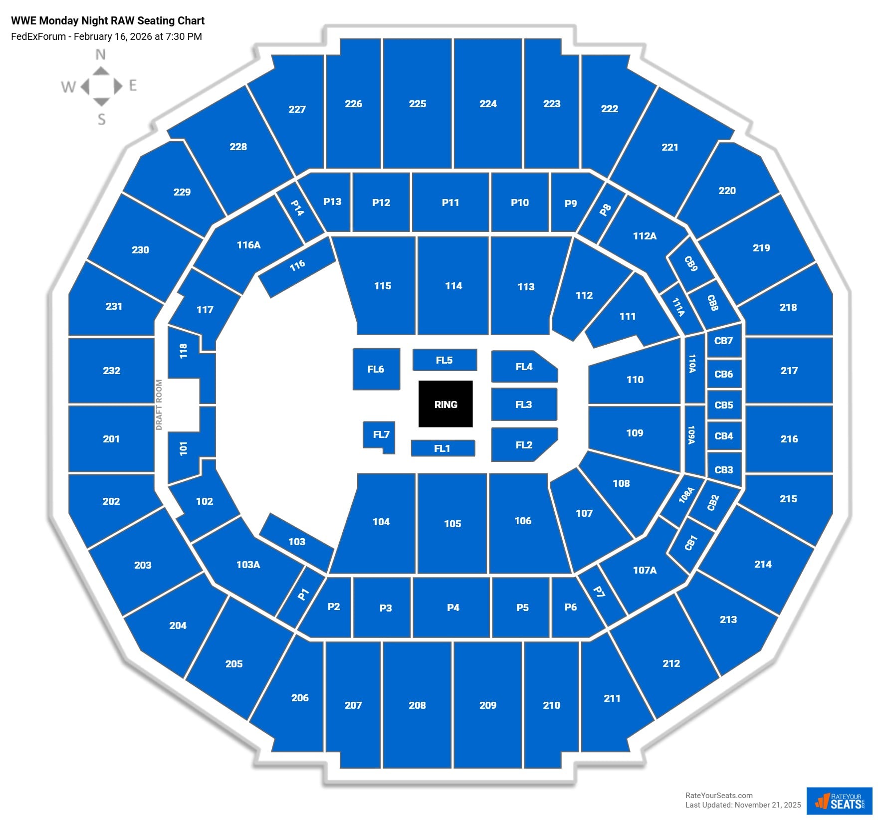 WWE Monday Night RAW seating chart FedExForum