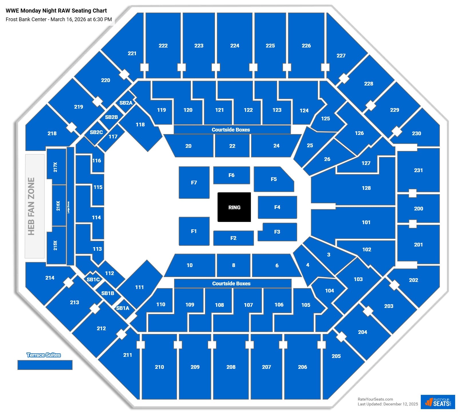 WWE Monday Night RAW seating chart Frost Bank Center