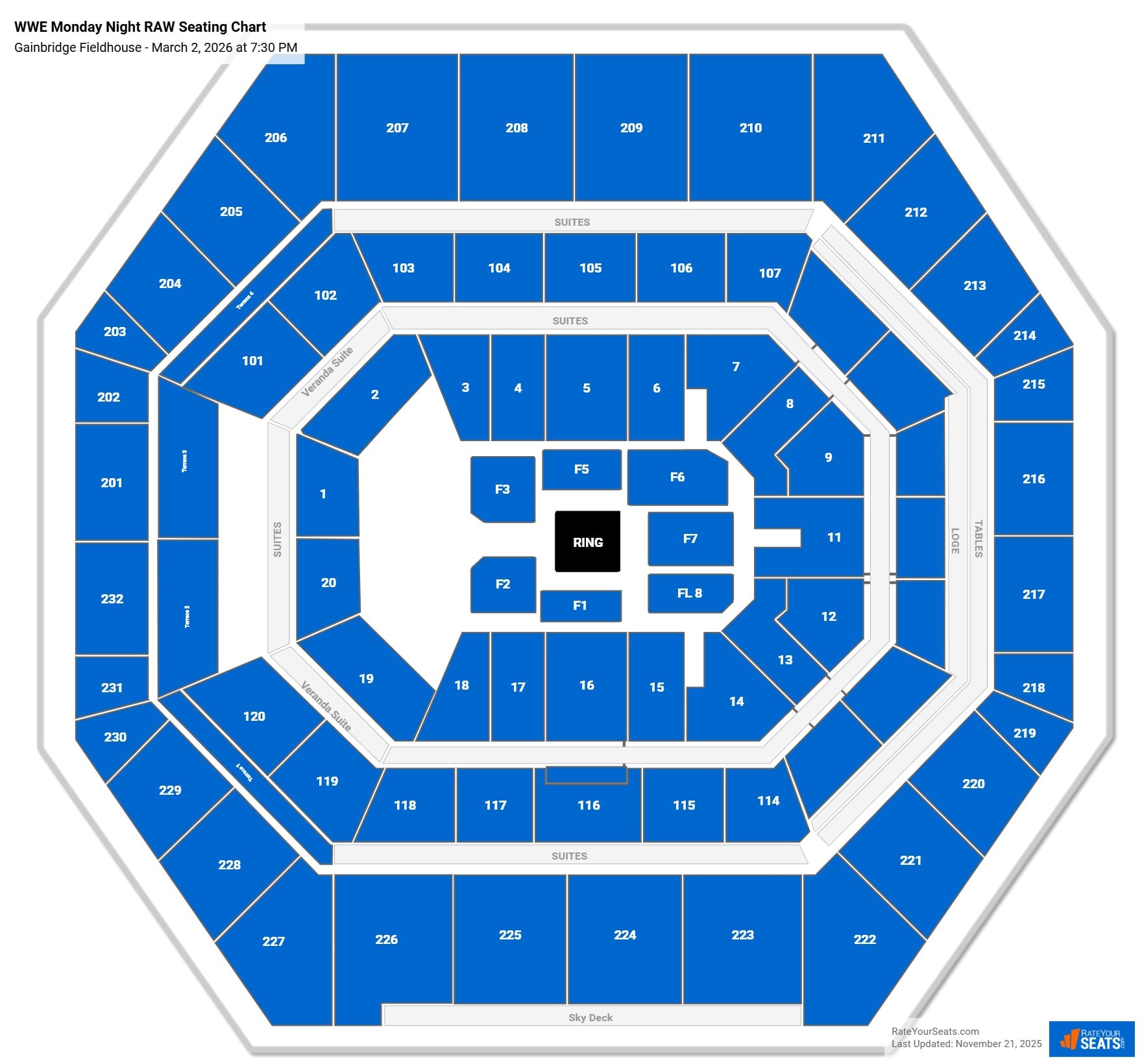 WWE Monday Night RAW seating chart Gainbridge Fieldhouse