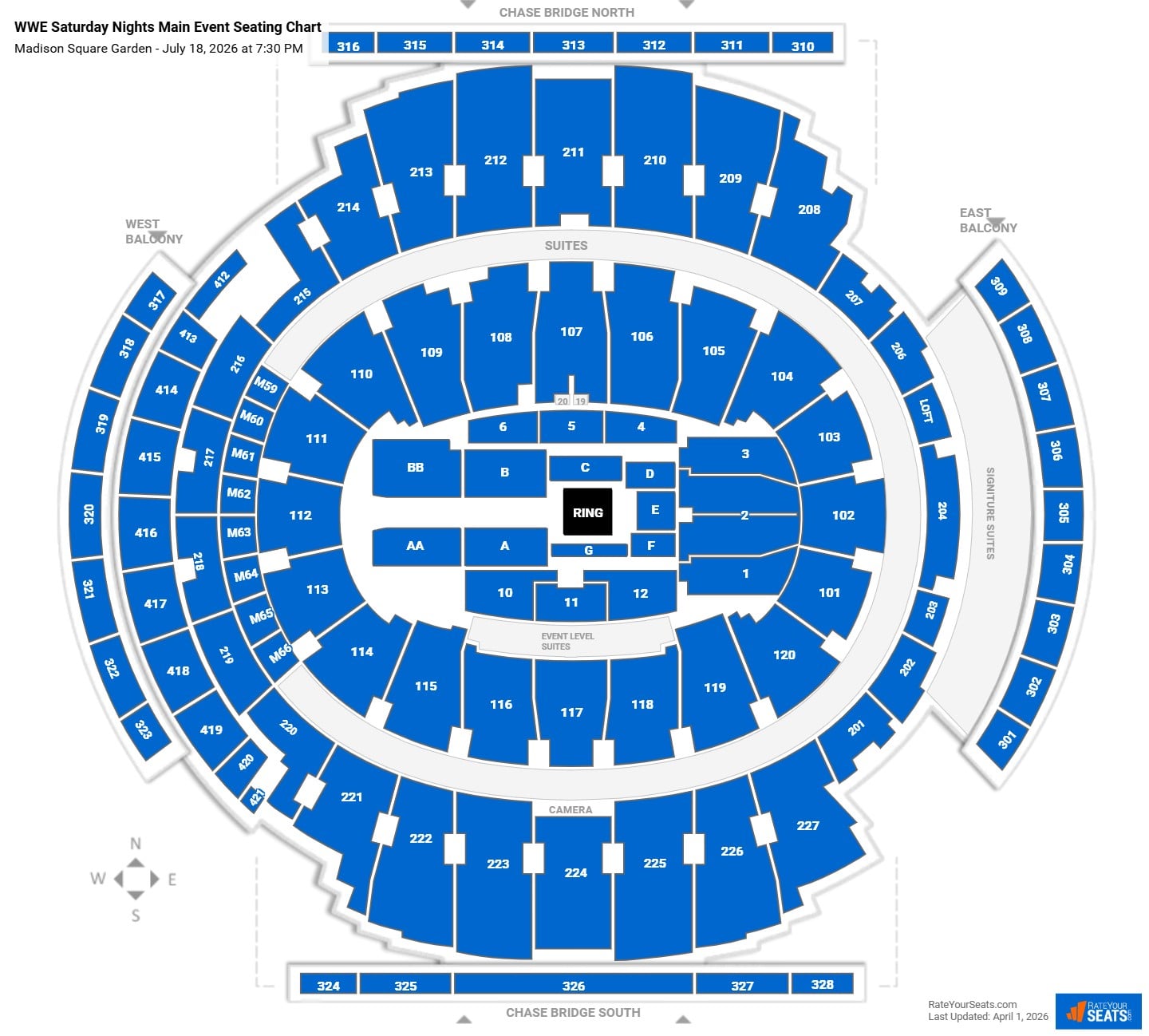 WWE Saturday Nights Main Event seating chart Madison Square Garden