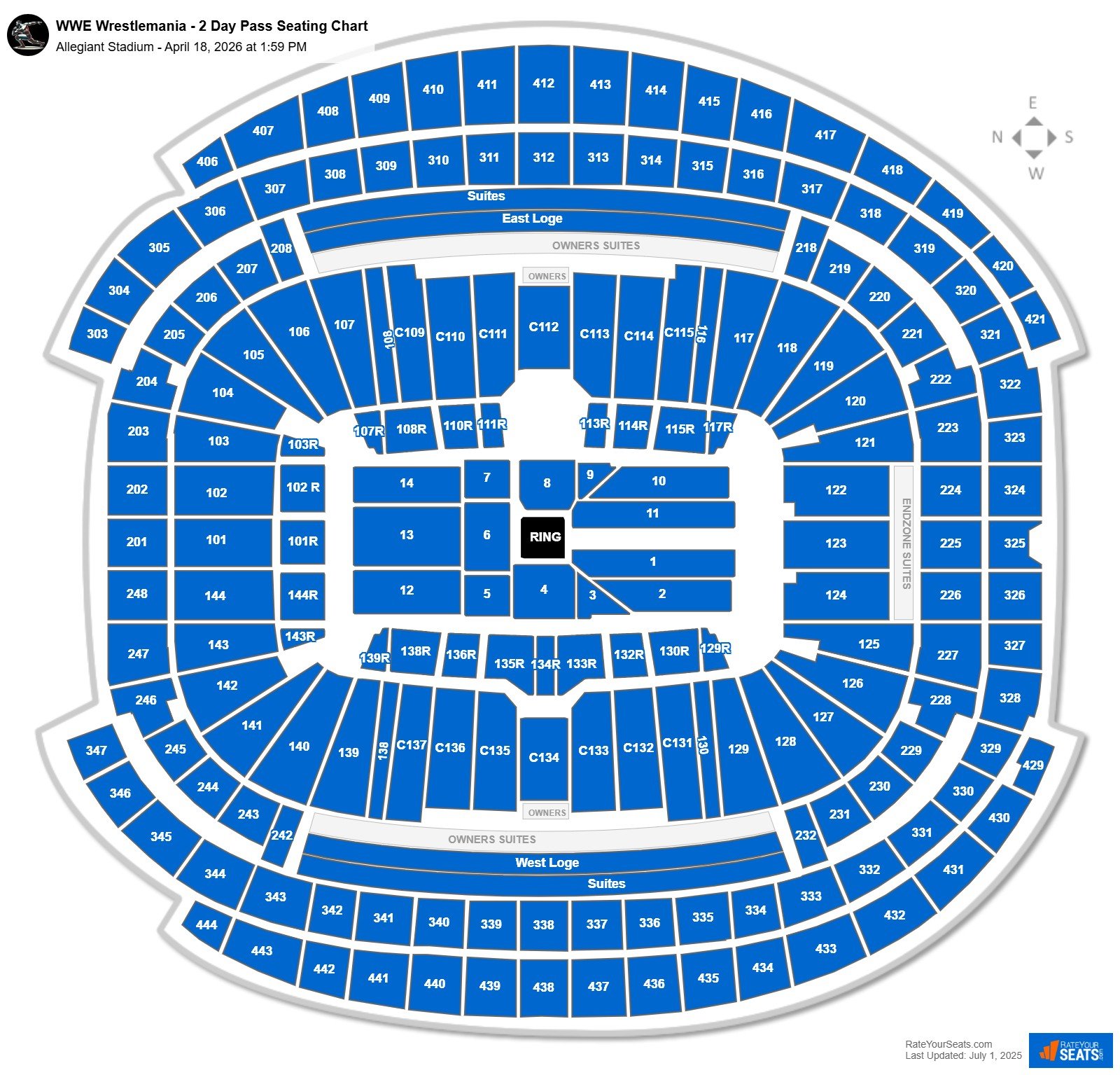 WWE Wrestlemania - 2 Day Pass seating chart Allegiant Stadium