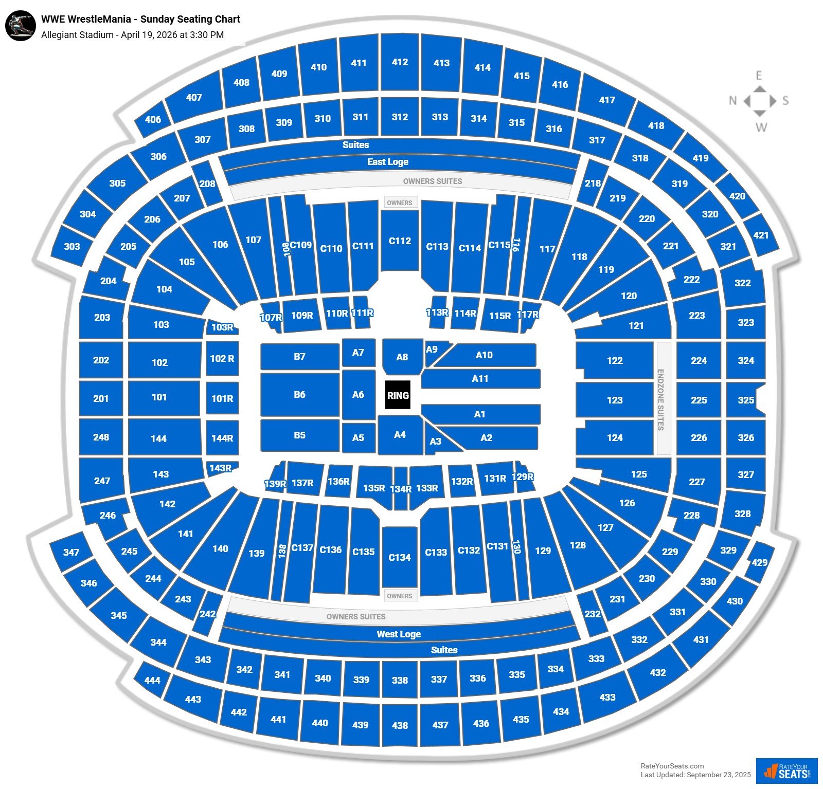 WWE WrestleMania - Sunday seating chart Allegiant Stadium
