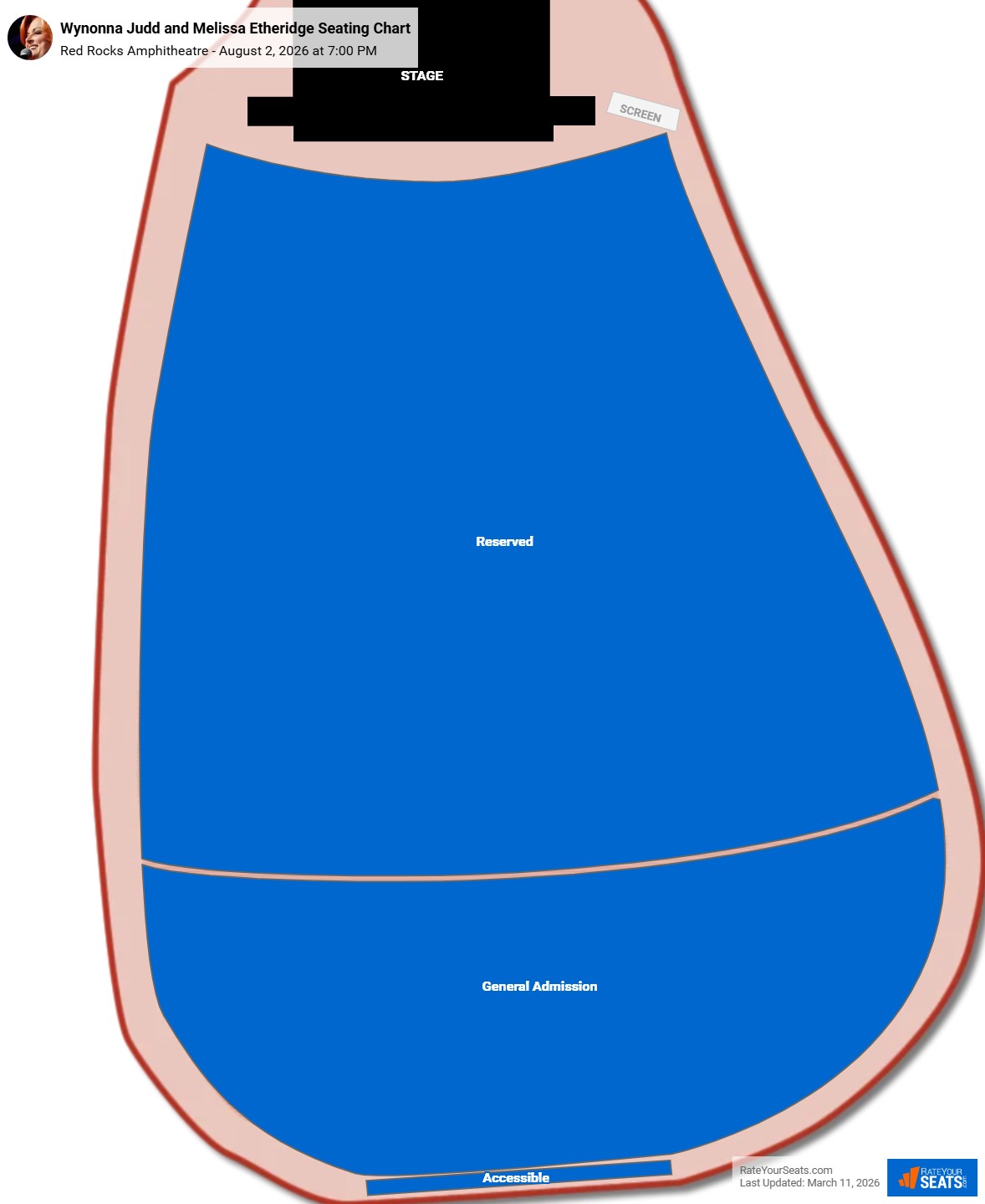 Wynonna Judd and Melissa Etheridge seating chart Red Rocks Amphitheatre