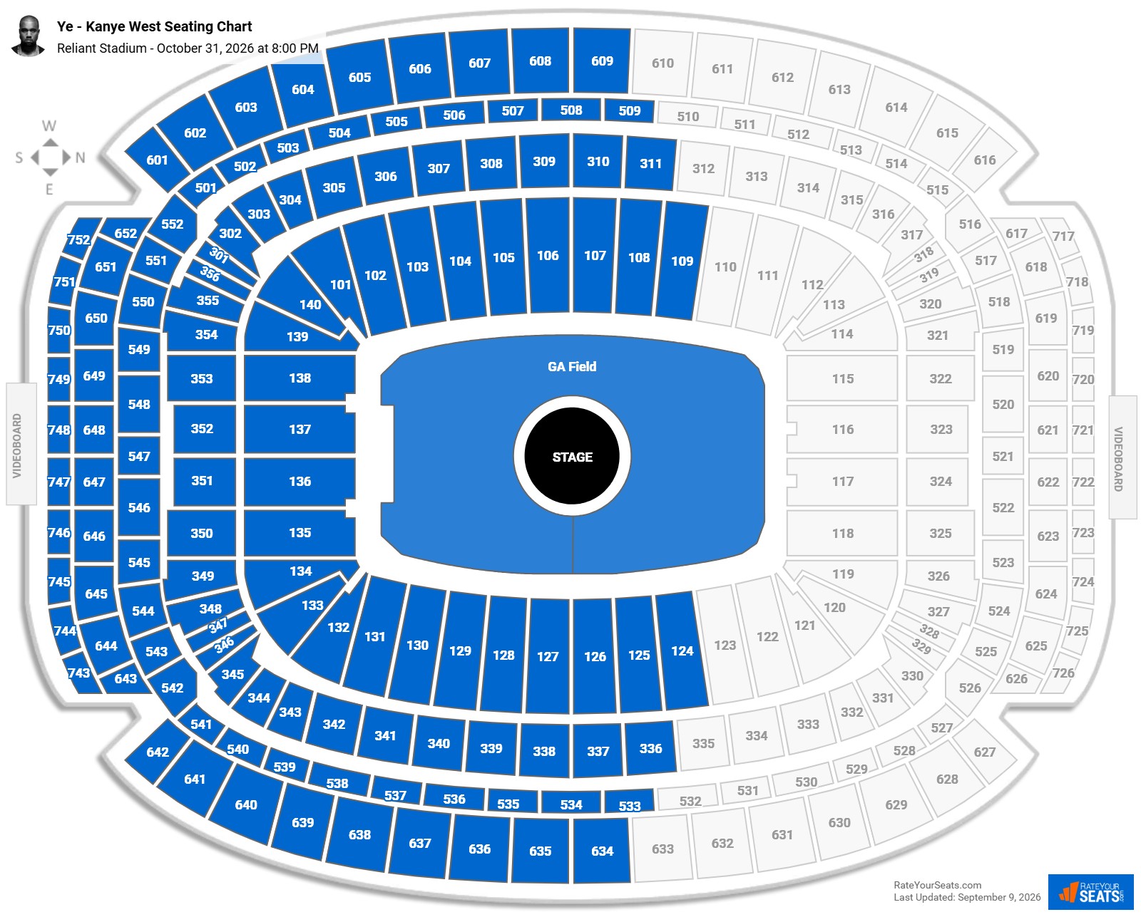 Ye - Kanye West Seating Chart at Reliant Stadium