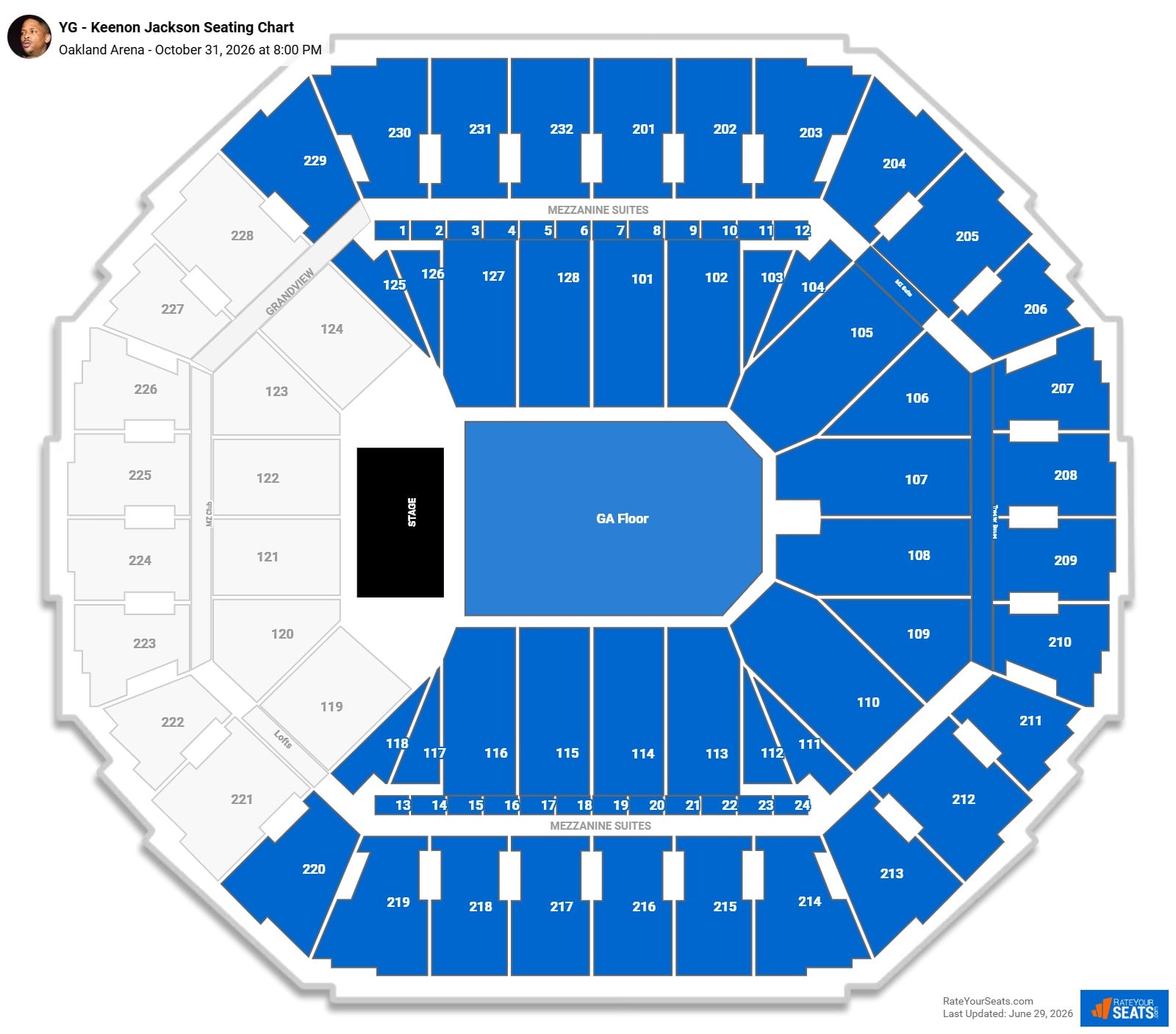YG - Keenon Jackson (18+ Event) Seating Chart at Oakland Arena