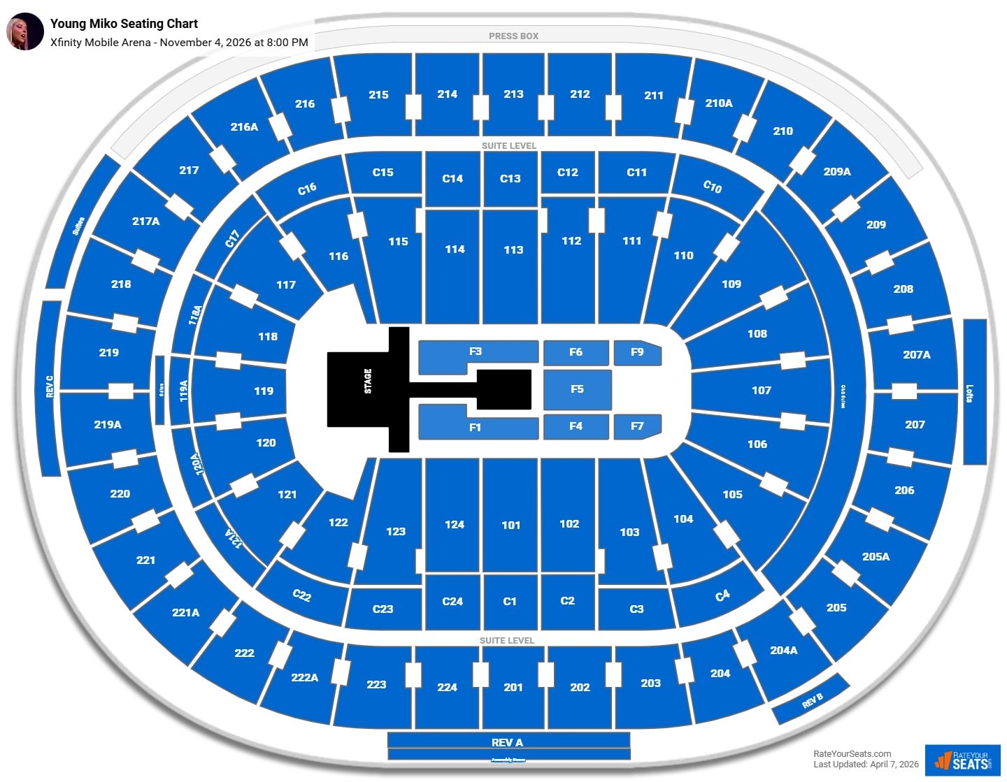 Young Miko seating chart Xfinity Mobile Arena