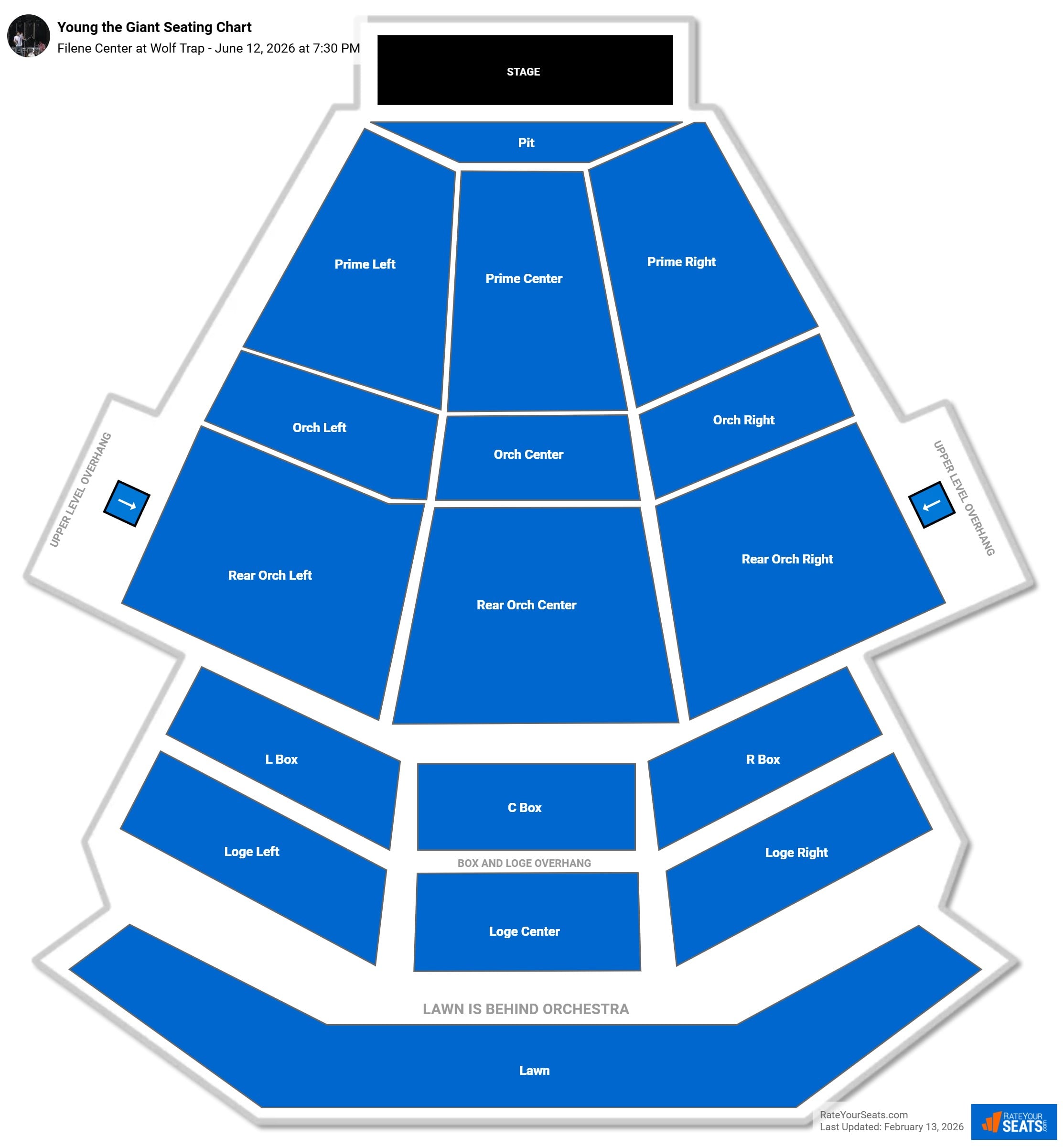 Young the Giant seating chart Filene Center at Wolf Trap
