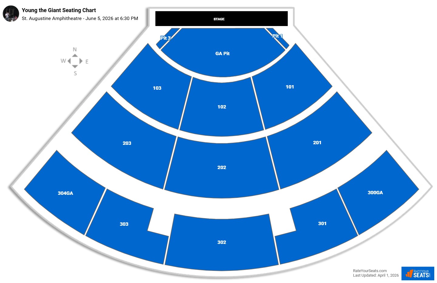 Young the Giant seating chart St. Augustine Amphitheatre