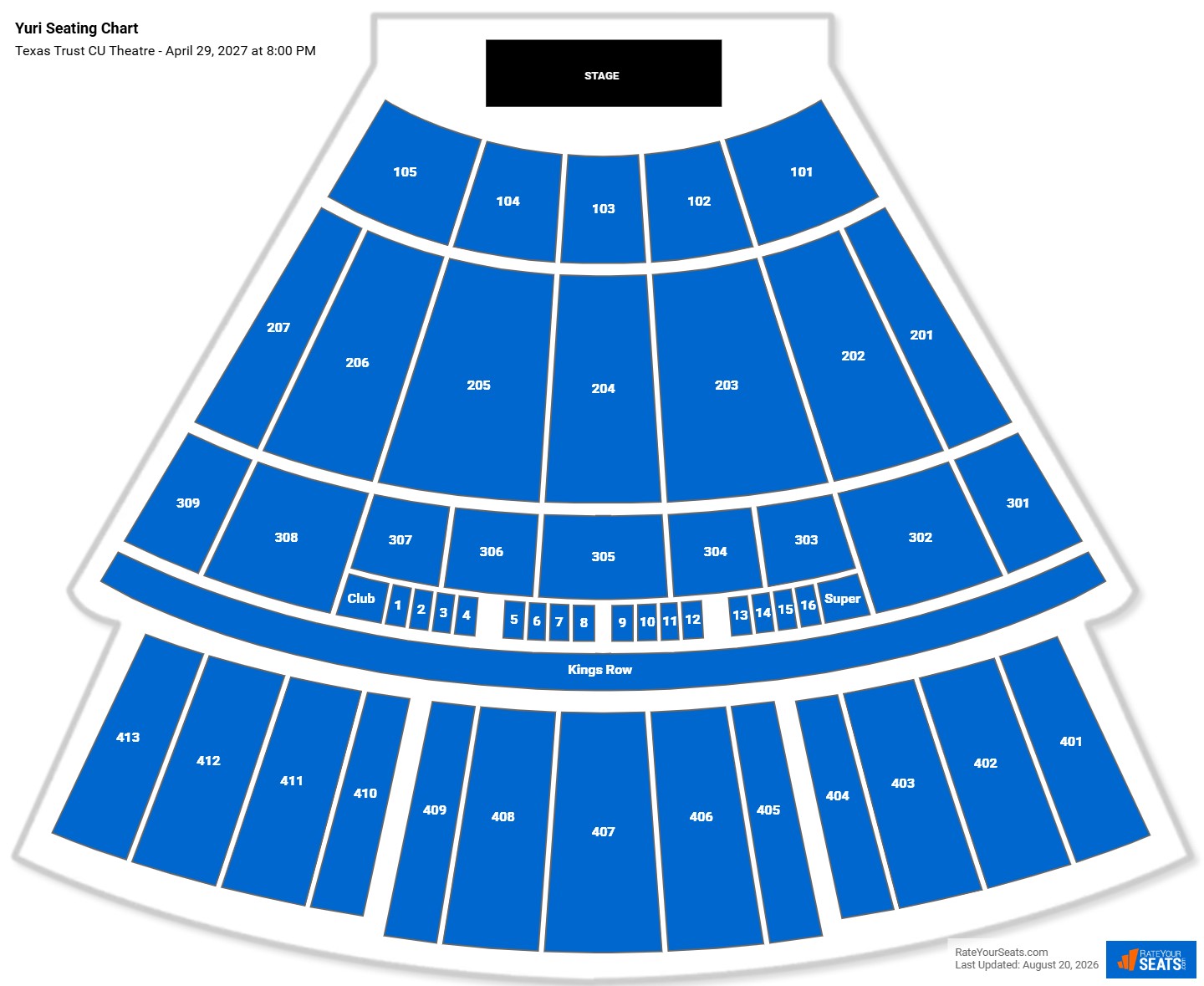 Yuri Seating Chart at Texas Trust CU Theatre