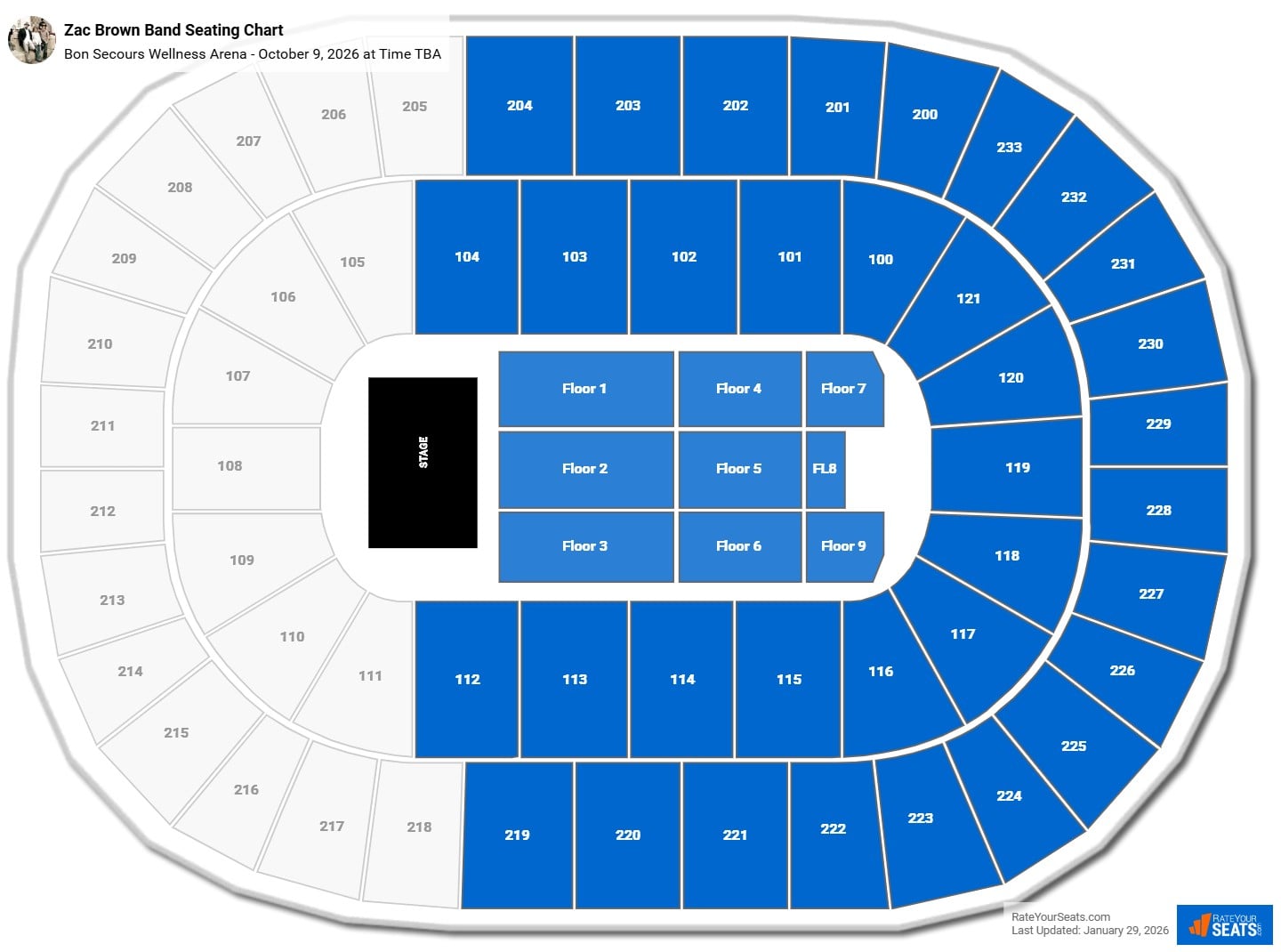 Zac Brown Band seating chart Bon Secours Wellness Arena