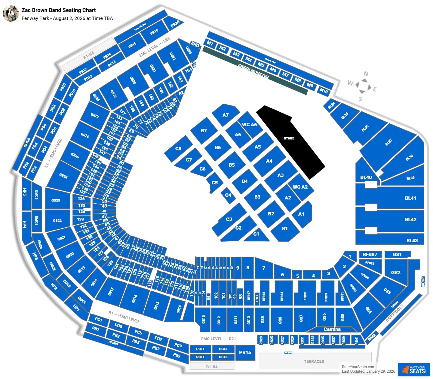 Zac Brown Band seating chart Fenway Park