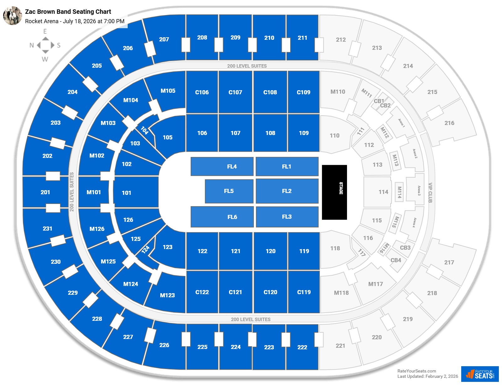 Zac Brown Band seating chart Rocket Arena
