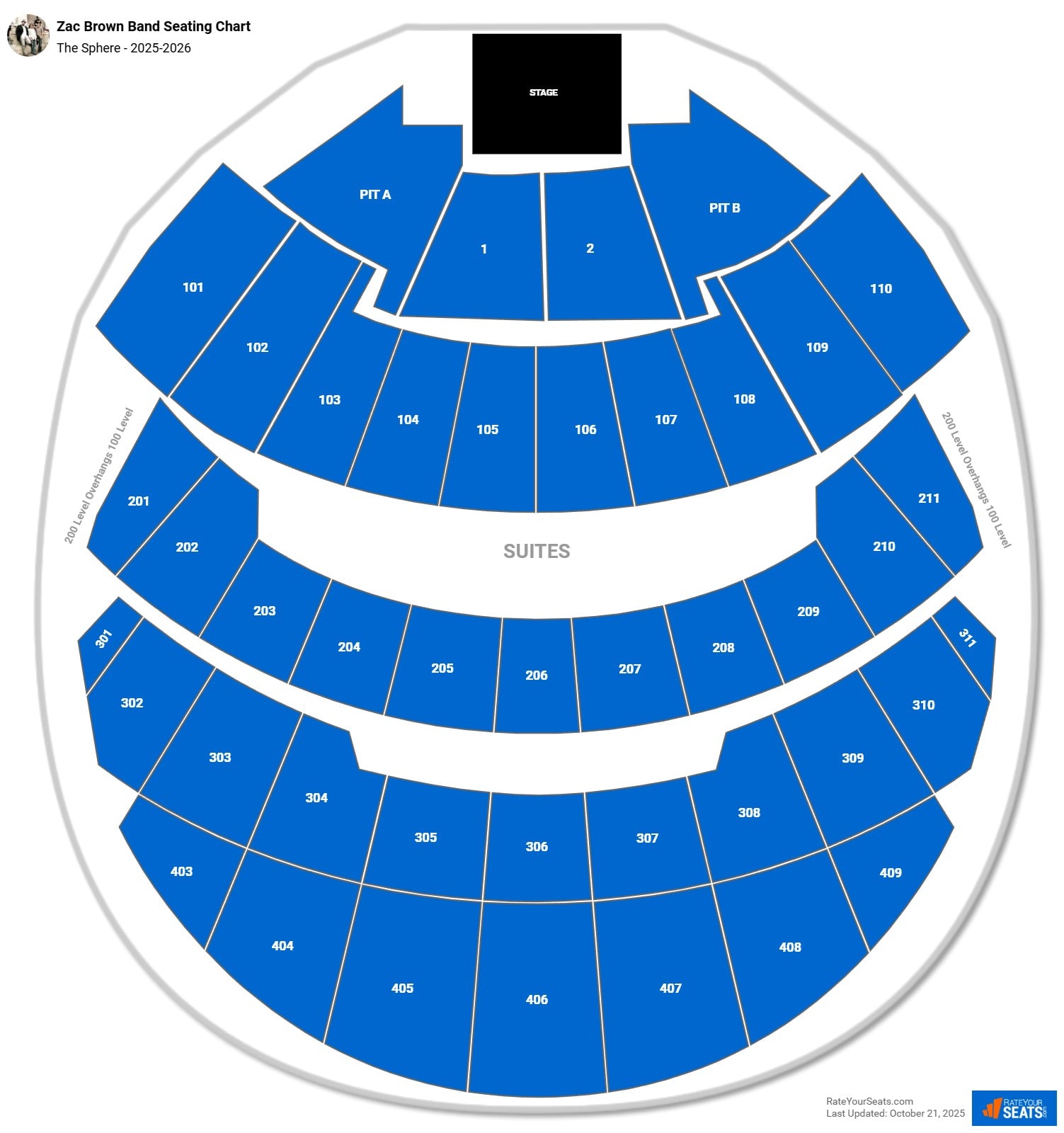 Zac Brown Band seating chart The Sphere