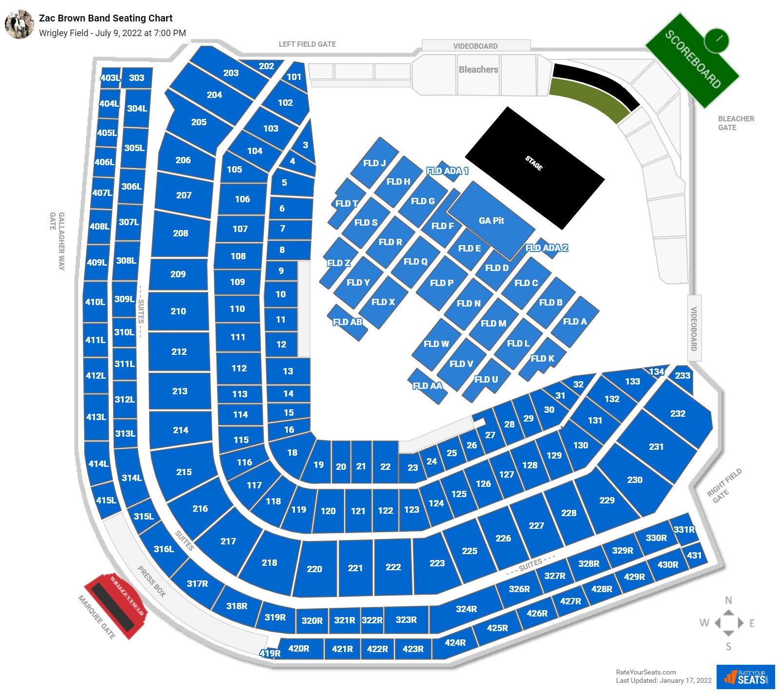 Zac Brown Band seating chart Wrigley Field