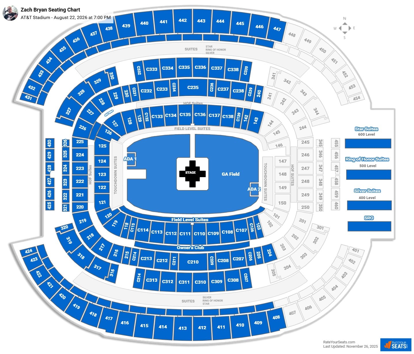 Zach Bryan seating chart AT&T Stadium (Cowboys Stadium)
