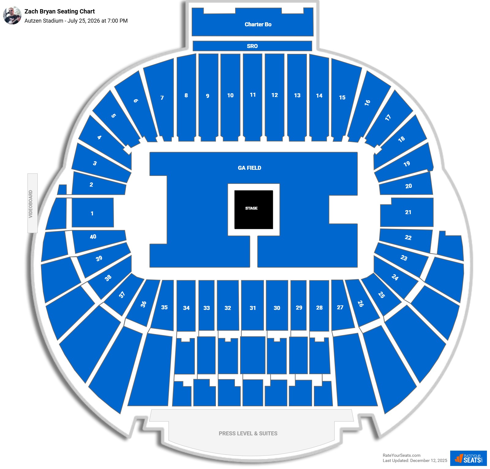 Zach Bryan seating chart Autzen Stadium