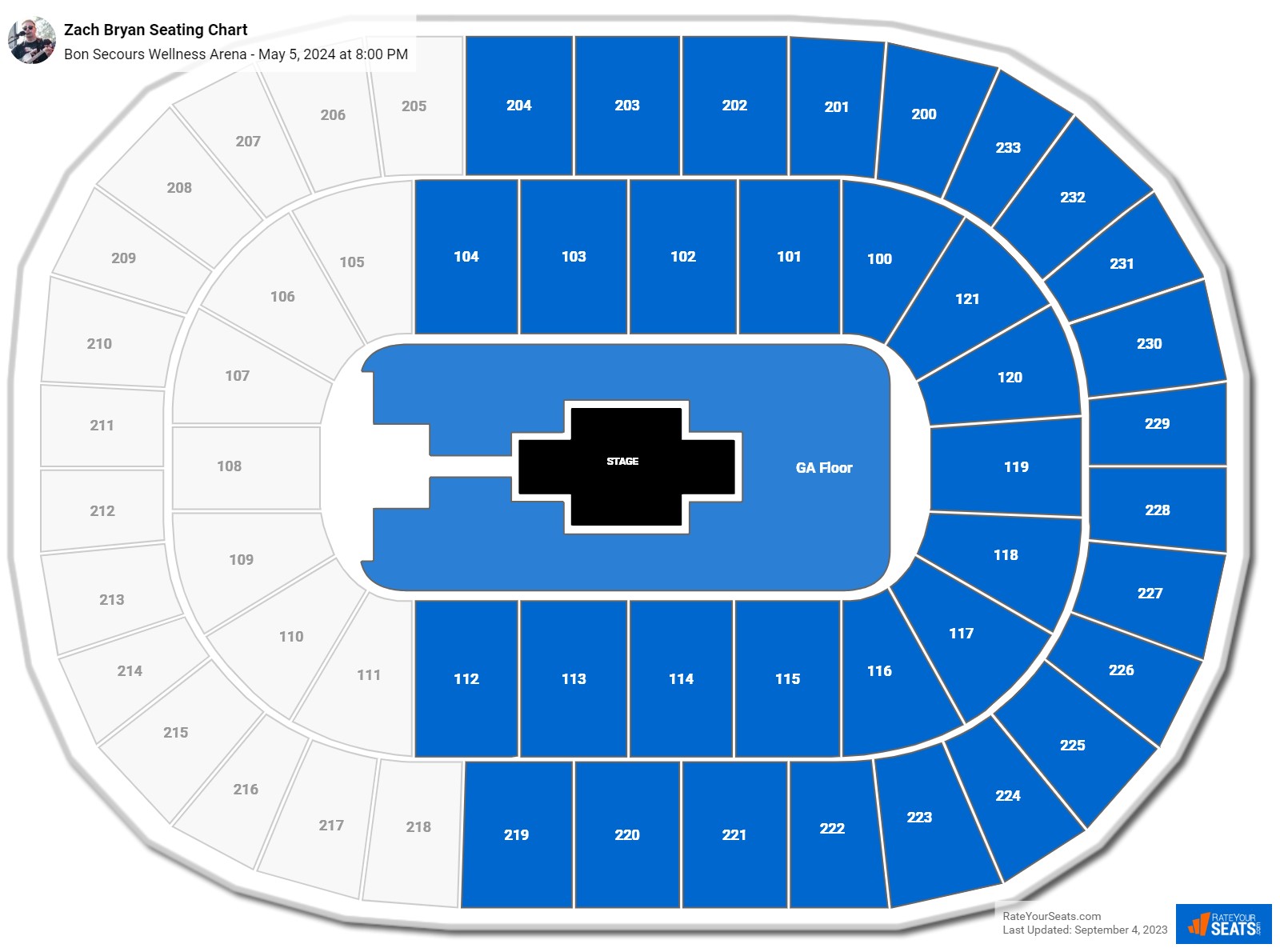 Zach Bryan seating chart Bon Secours Wellness Arena