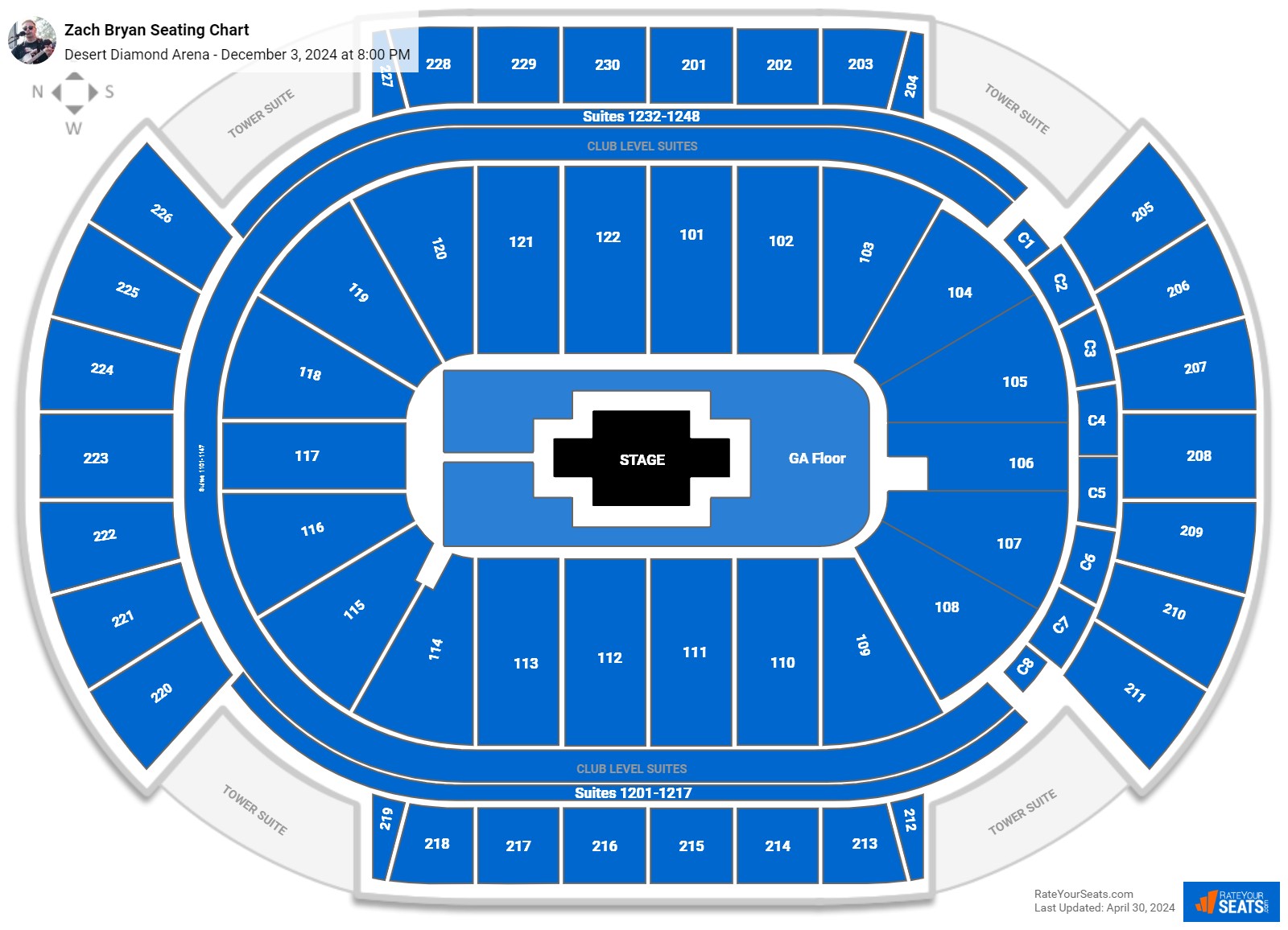 Zach Bryan seating chart Desert Diamond Arena