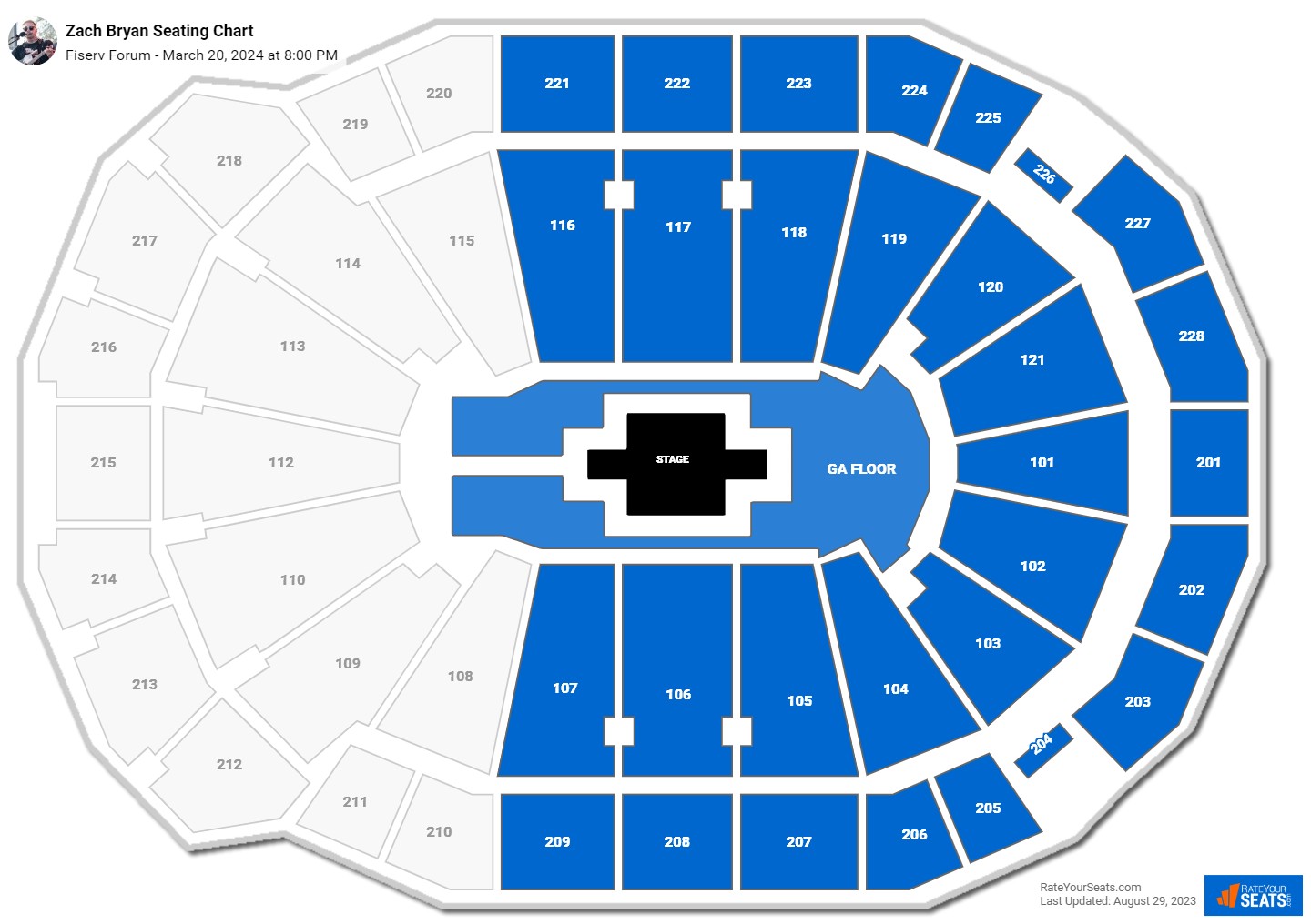 Zach Bryan seating chart Fiserv Forum