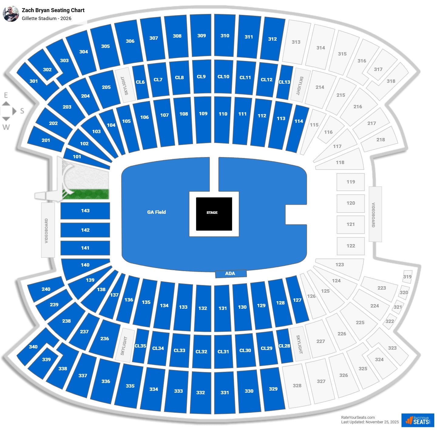 Zach Bryan seating chart Gillette Stadium