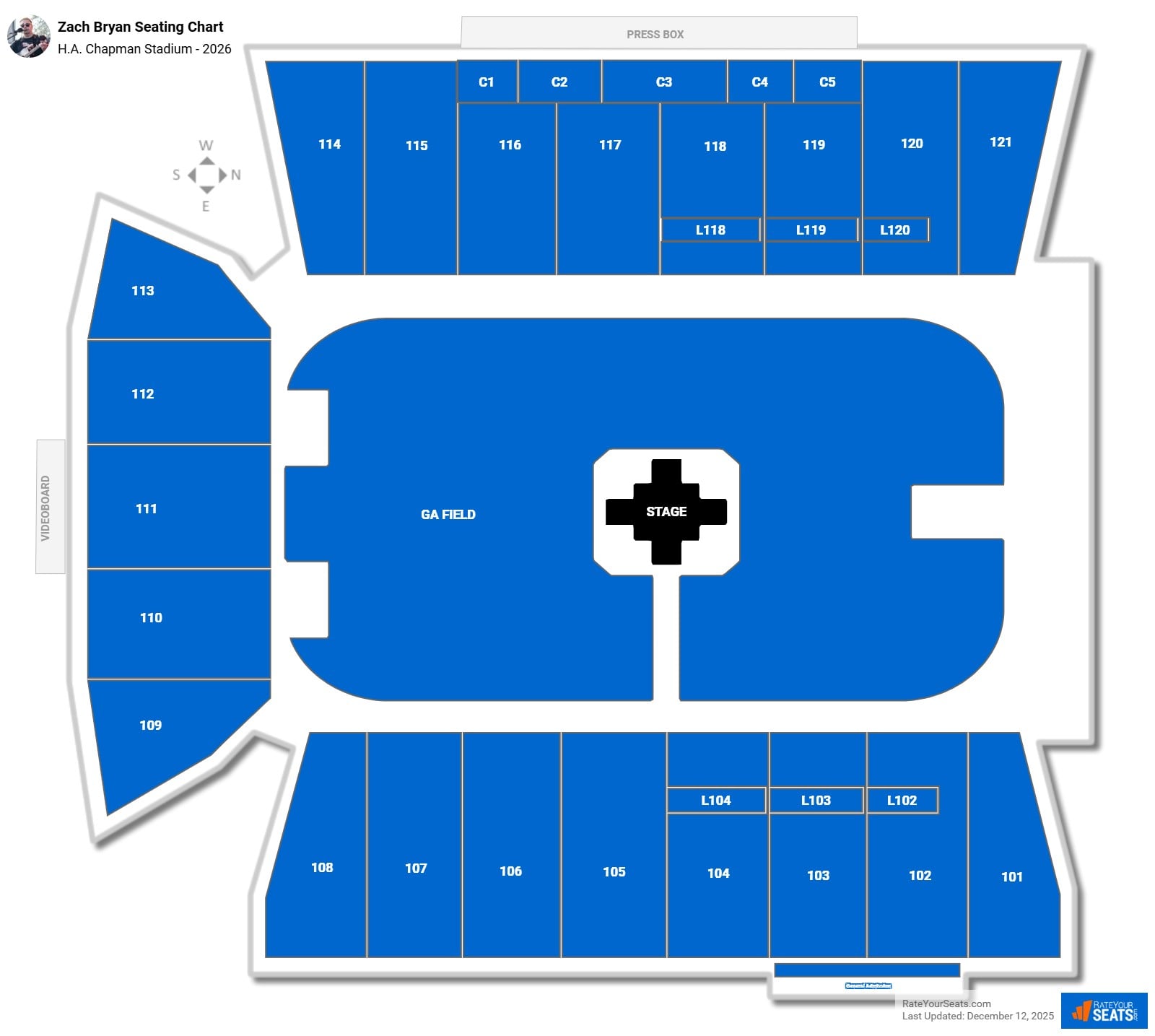 Zach Bryan seating chart H.A. Chapman Stadium