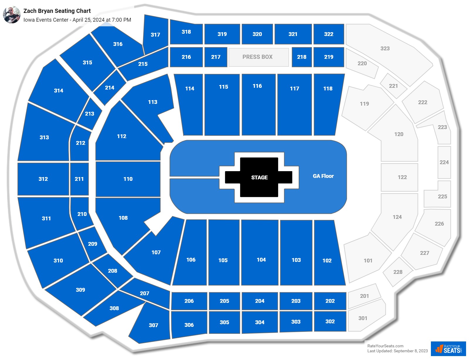Zach Bryan seating chart Iowa Events Center