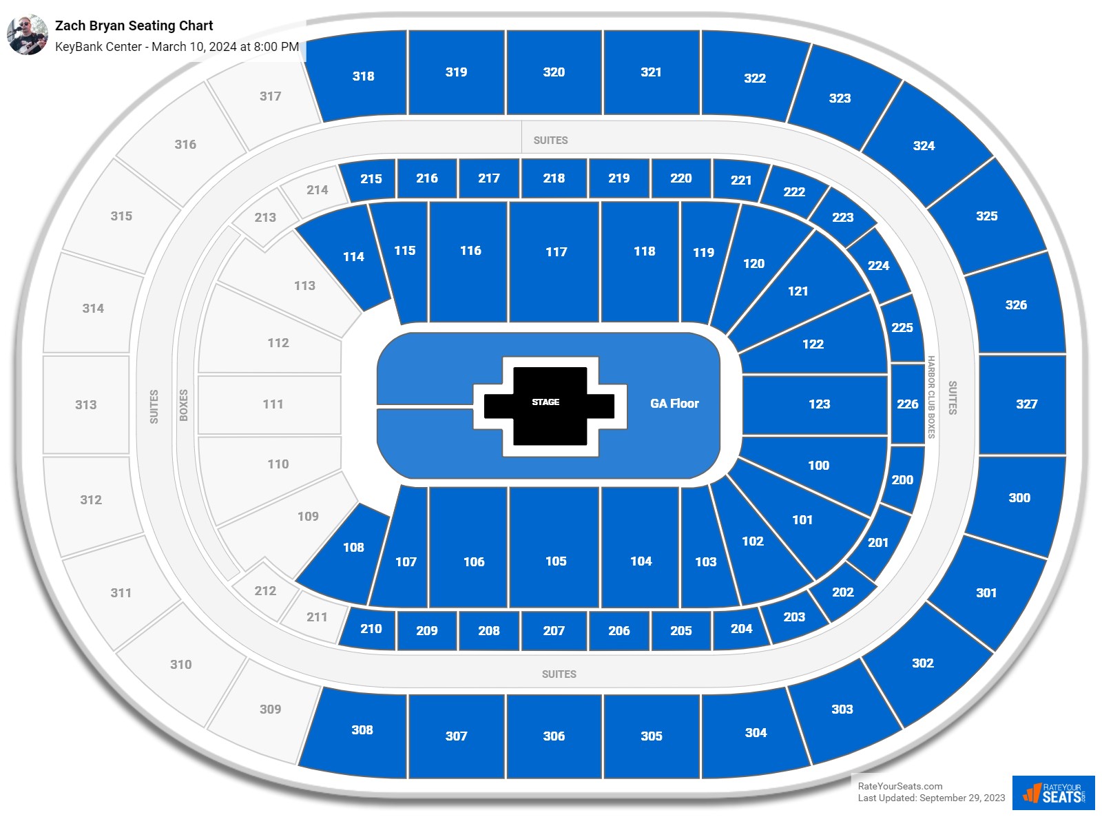 Zach Bryan seating chart KeyBank Center