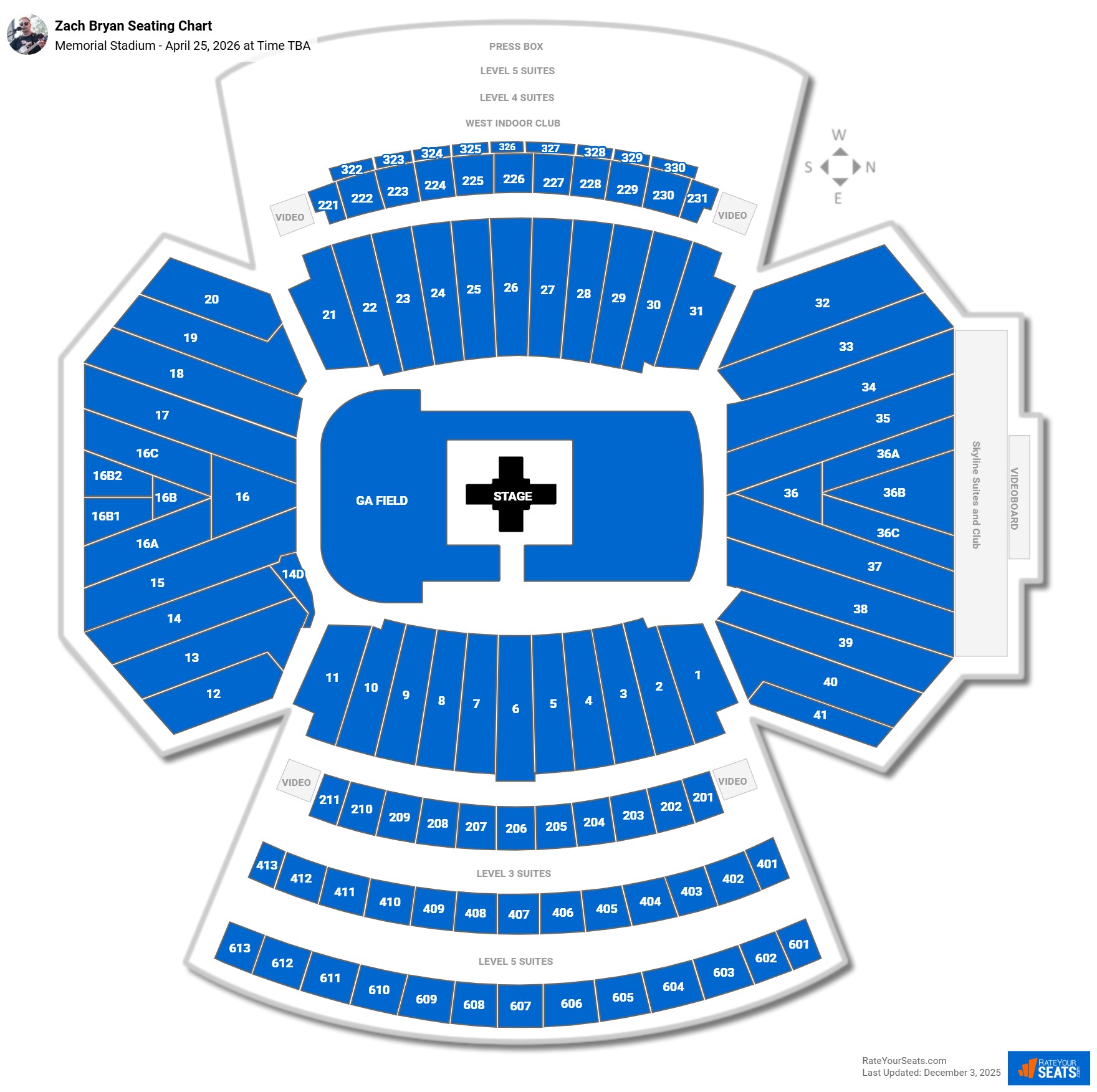Zach Bryan seating chart Memorial Stadium (Nebraska)
