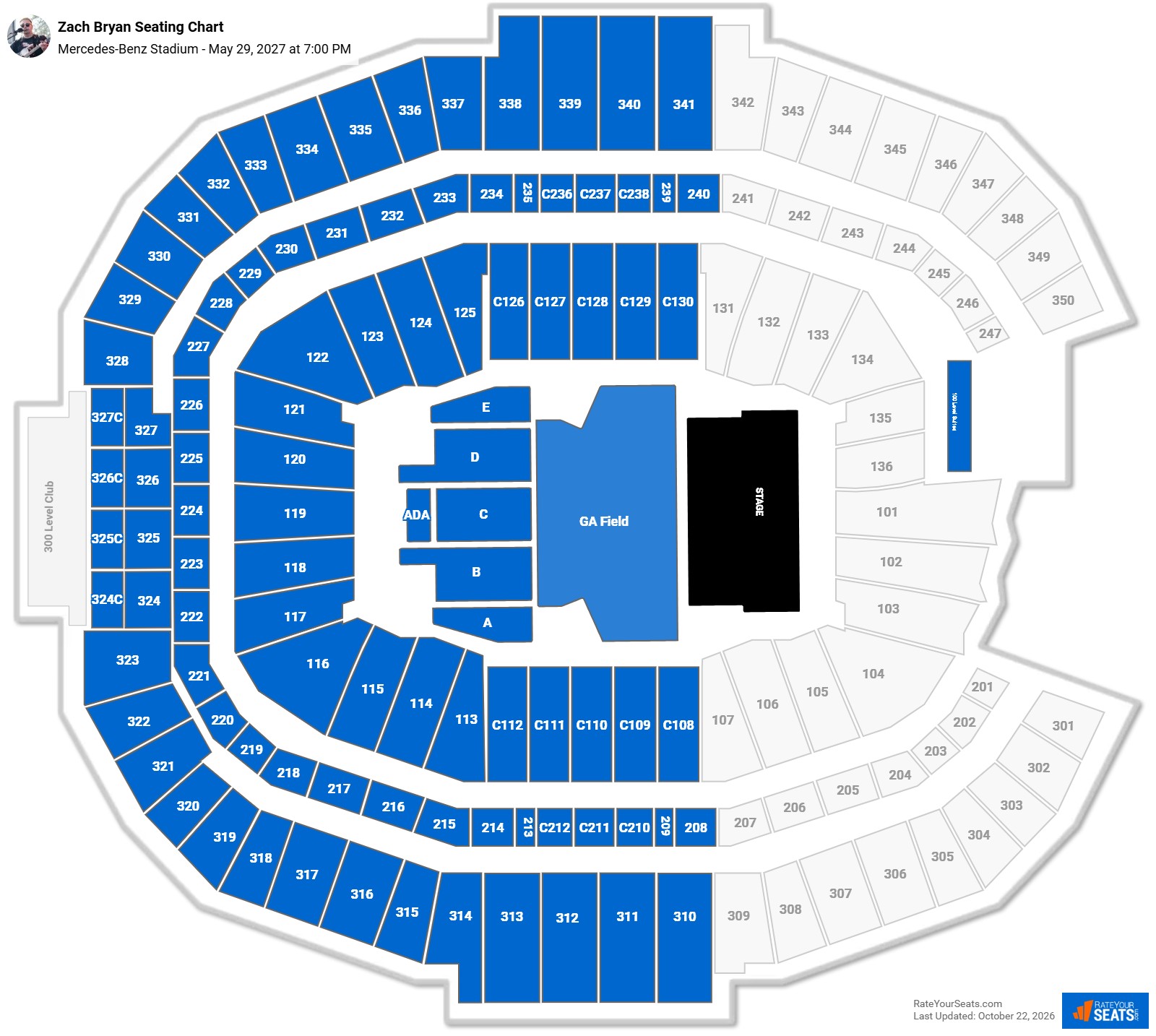 Zach Bryan Seating Chart at Mercedes-Benz Stadium