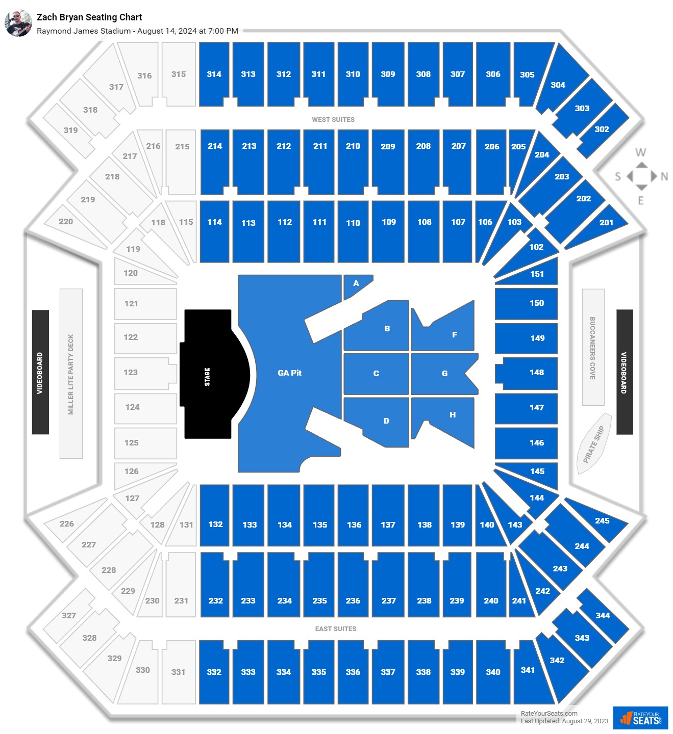 Zach Bryan seating chart Raymond James Stadium
