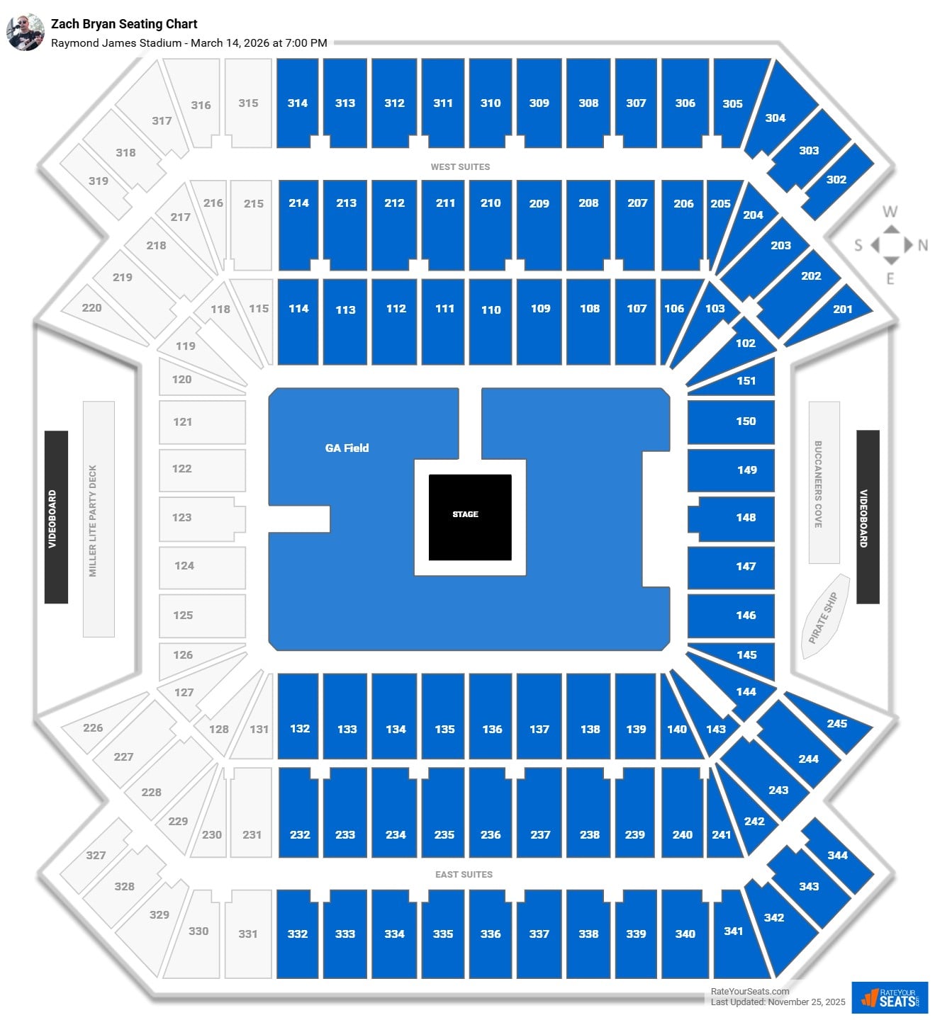 Zach Bryan seating chart Raymond James Stadium
