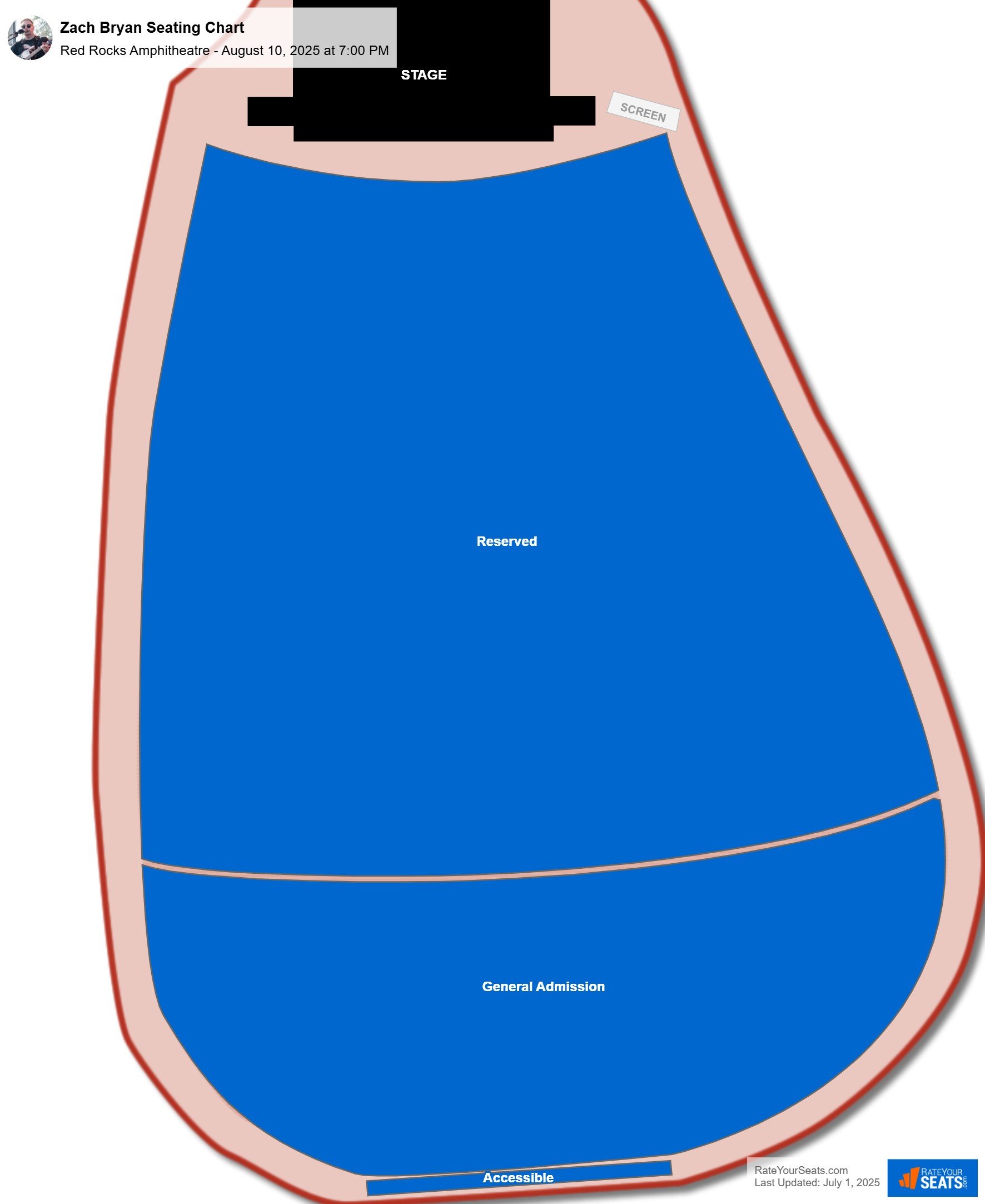 Zach Bryan seating chart Red Rocks Amphitheatre