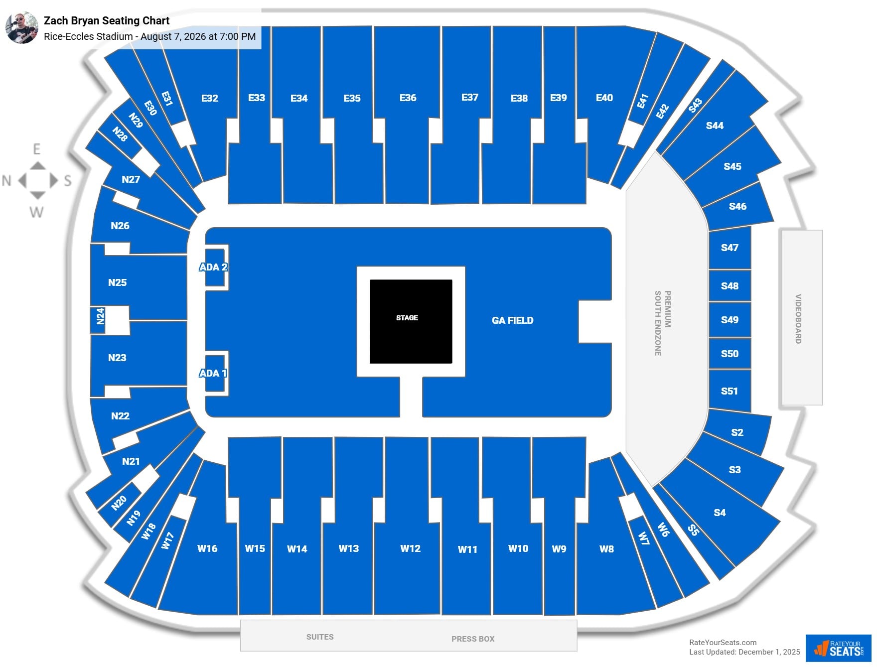 Zach Bryan seating chart Rice-Eccles Stadium