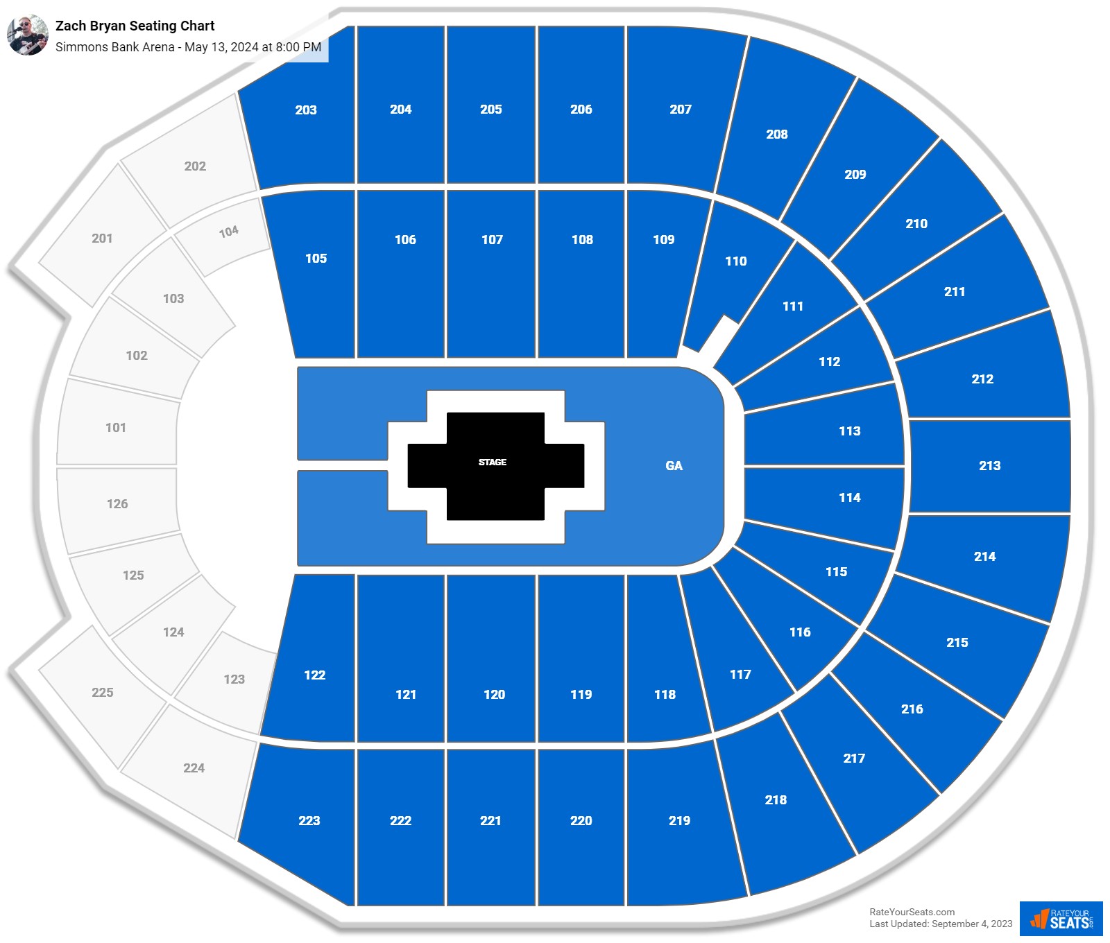 Zach Bryan seating chart Simmons Bank Arena