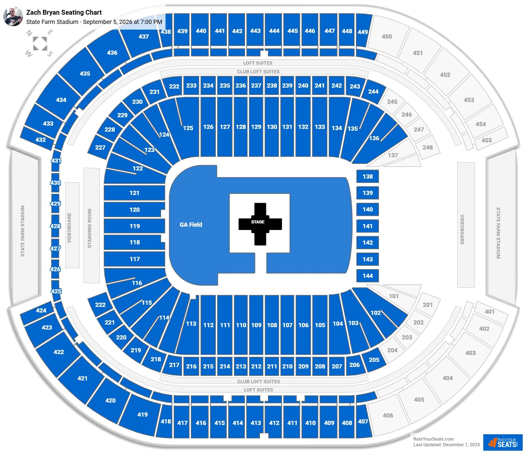 Zach Bryan seating chart State Farm Stadium