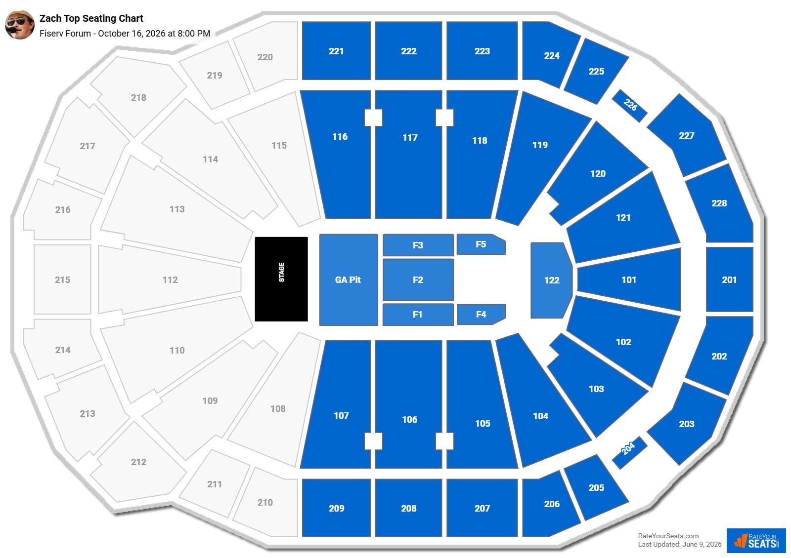 Zach Top Seating Chart at Fiserv Forum
