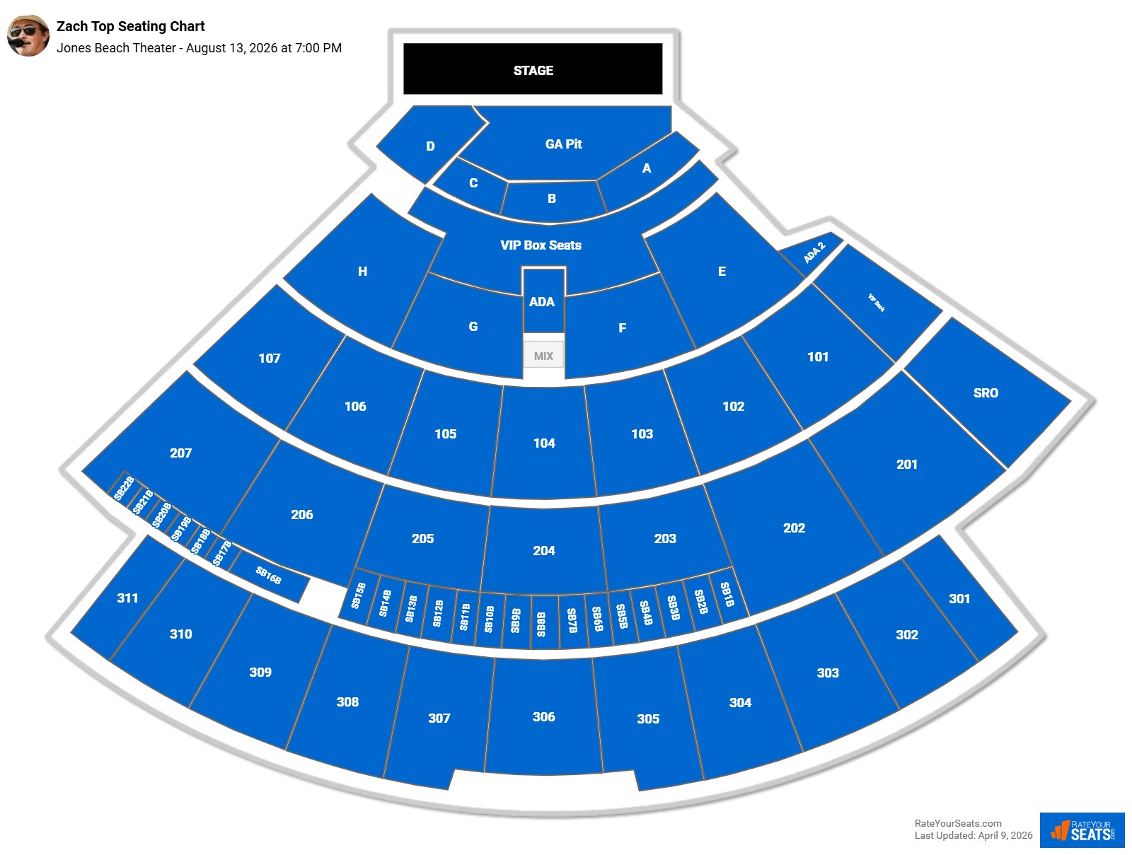 Zach Top seating chart Jones Beach Theater