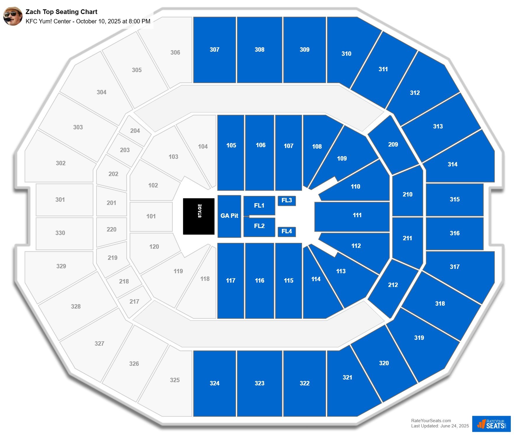 Zach Top seating chart KFC Yum! Center