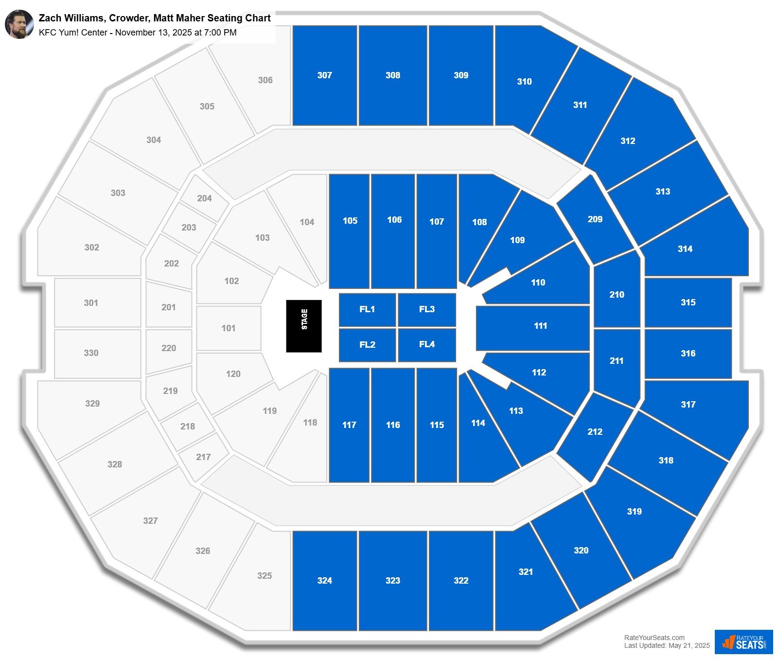 Zach Williams, Crowder, Matt Maher seating chart KFC Yum! Center