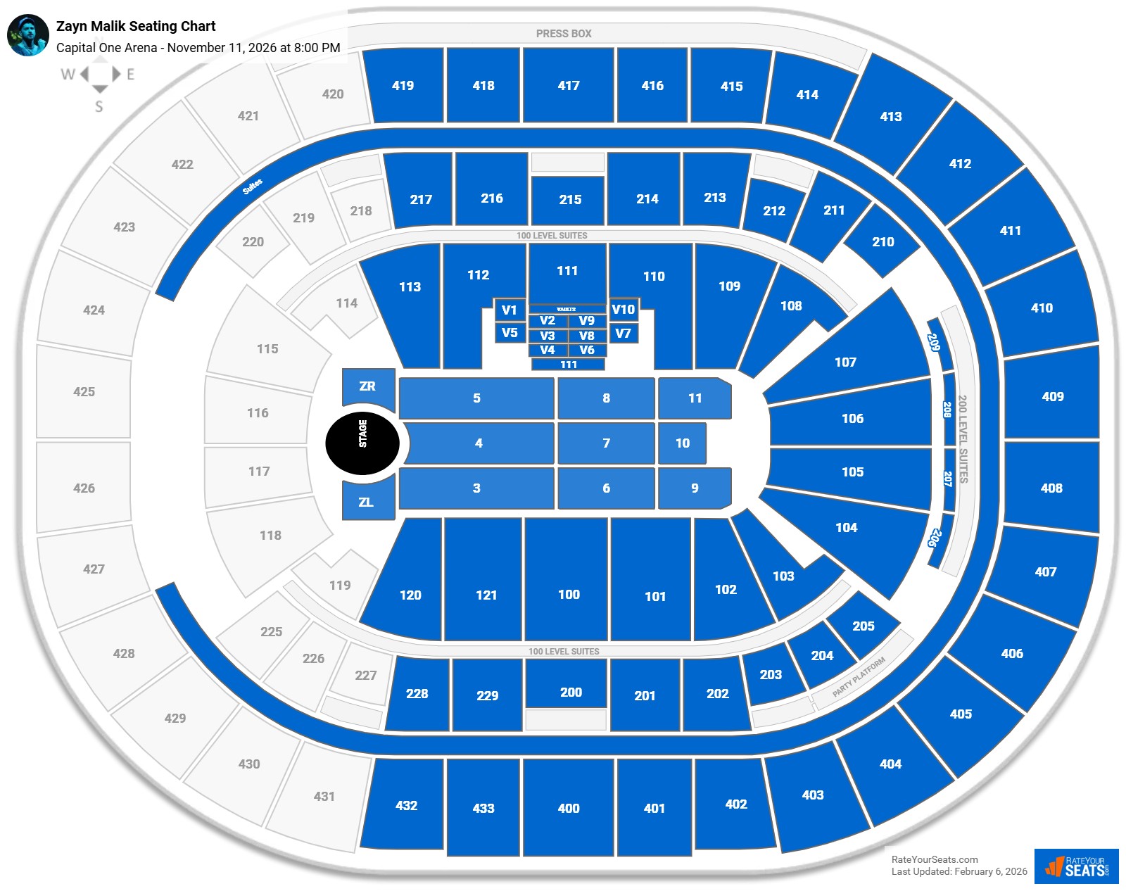 Zayn Malik seating chart Capital One Arena