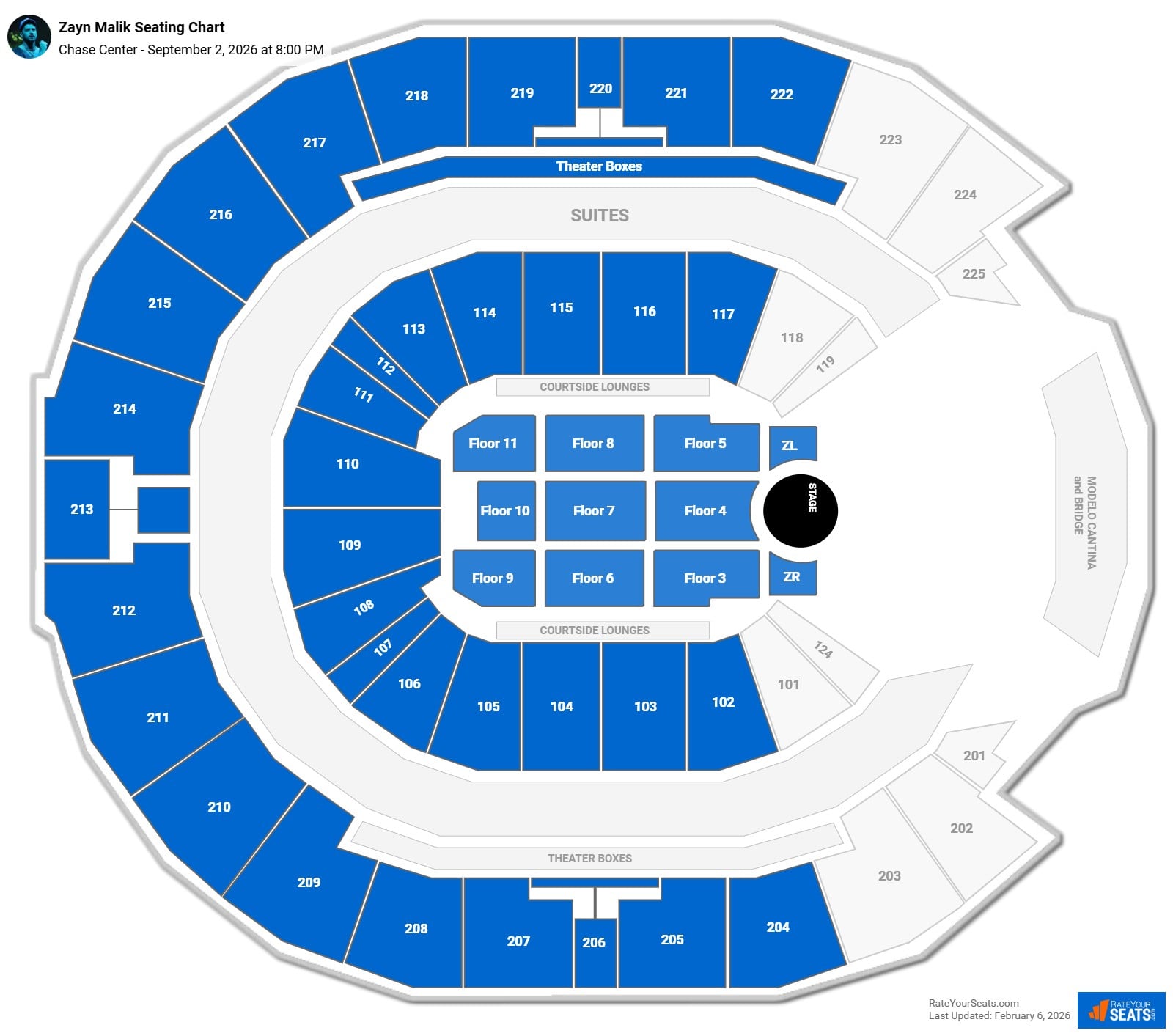 Zayn Malik seating chart Chase Center