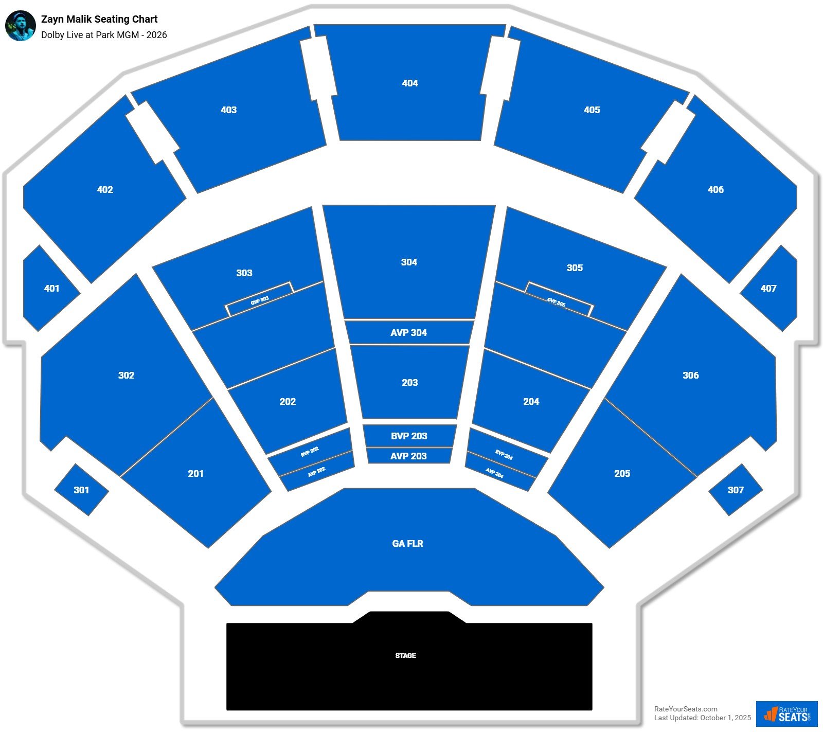 Zayn Malik seating chart Dolby Live at Park MGM