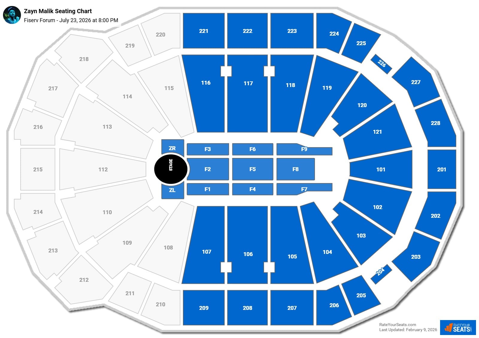 Zayn Malik seating chart Fiserv Forum
