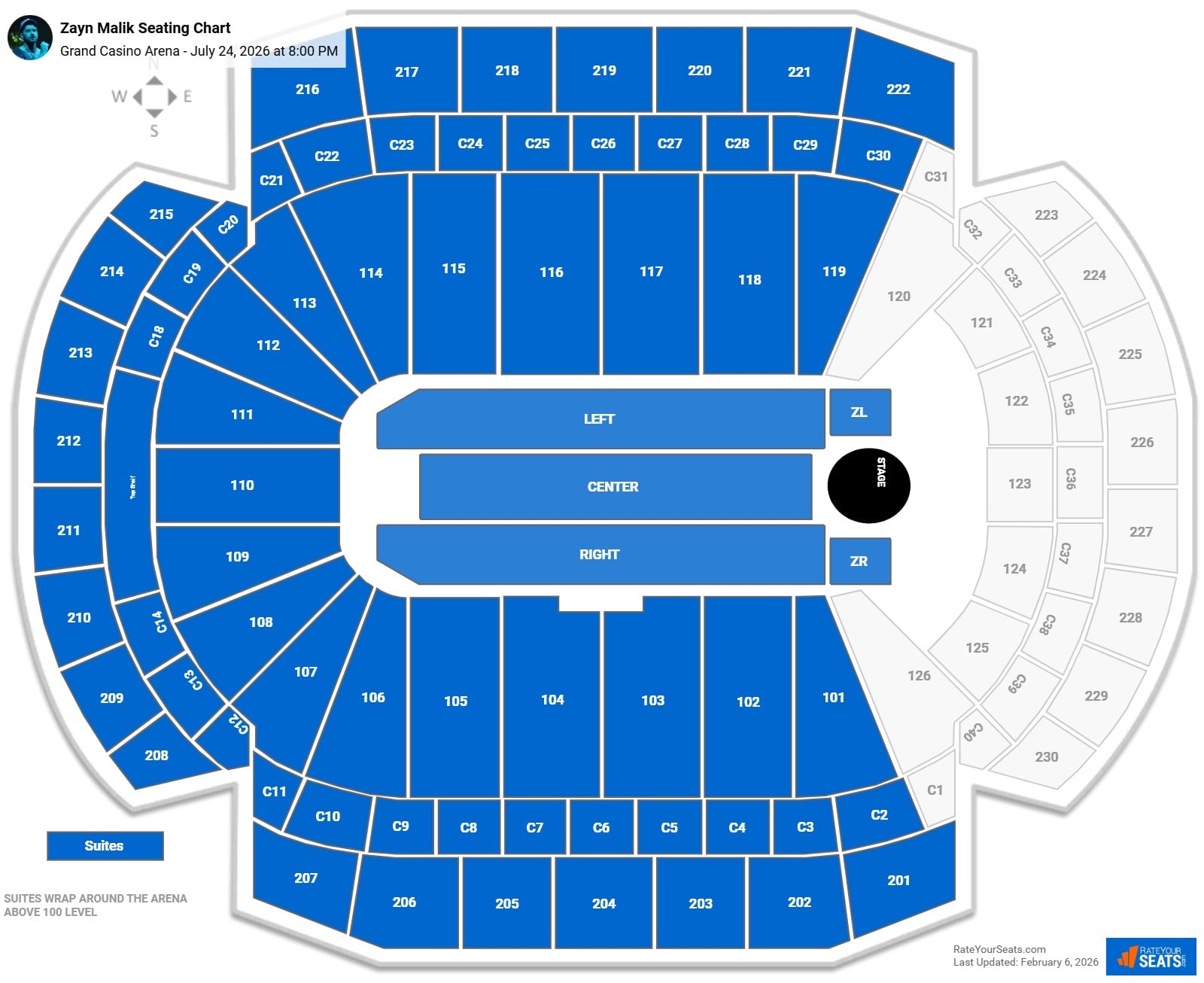 Zayn Malik seating chart Grand Casino Arena